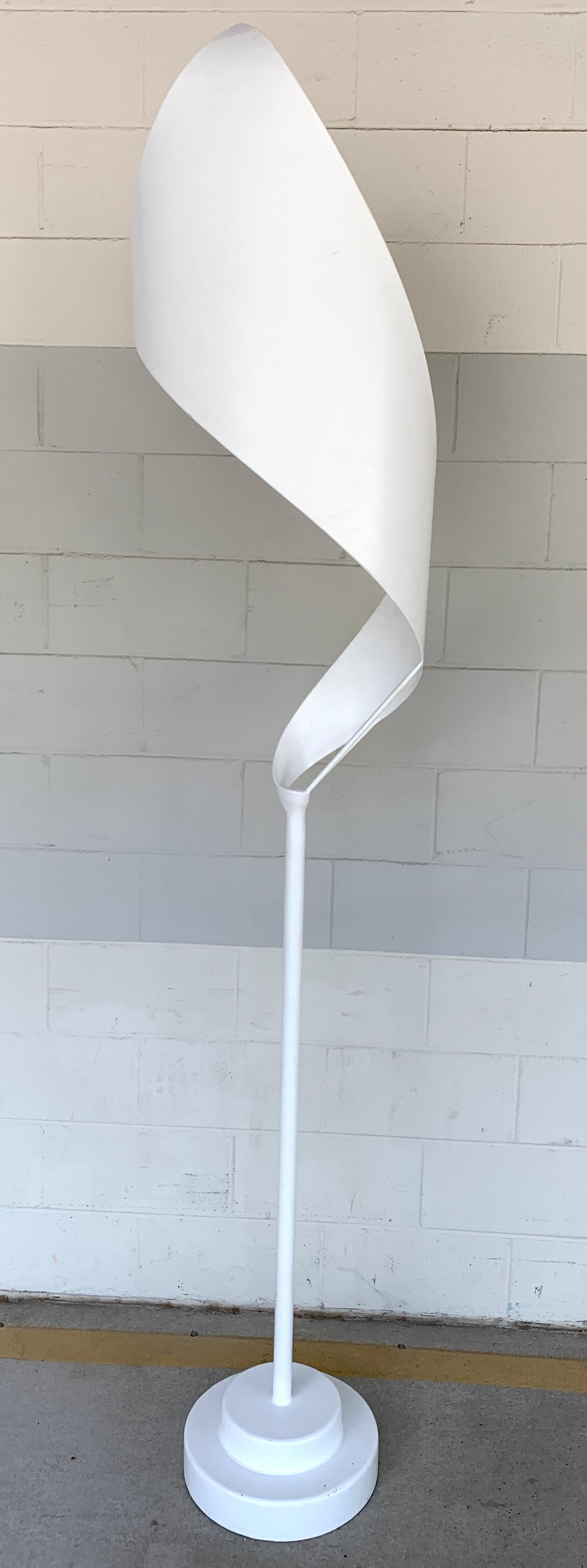Large modern white enameled forged steel Kinetic sculpture, visually Kinetic, non moveable sculpture, standing seven feet-eight inches high, with a 13-inch diameter base. Beautifully forged tapering 3