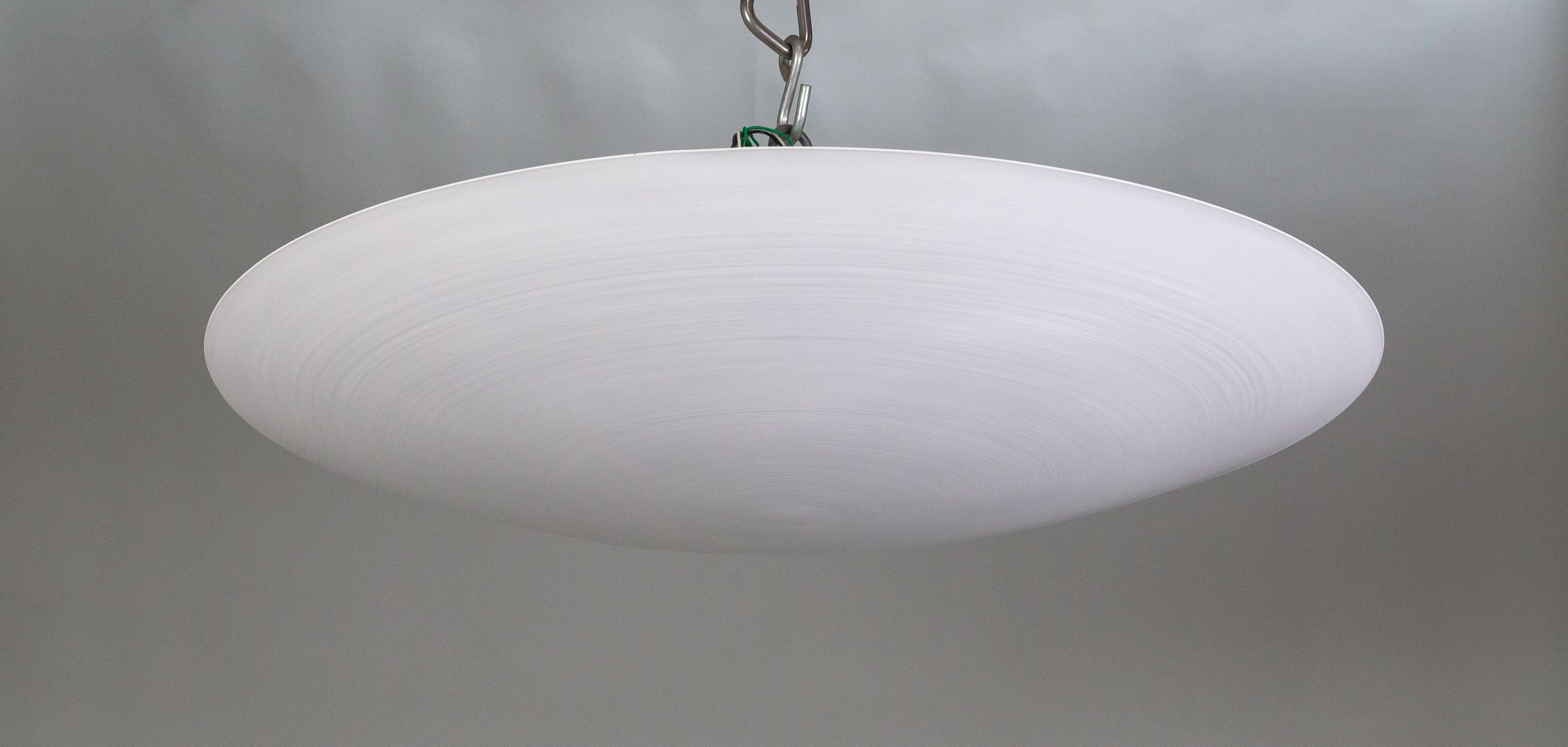 American Large Modern White Shallow Bowl Semi-Flush Mount Up-Light For Sale