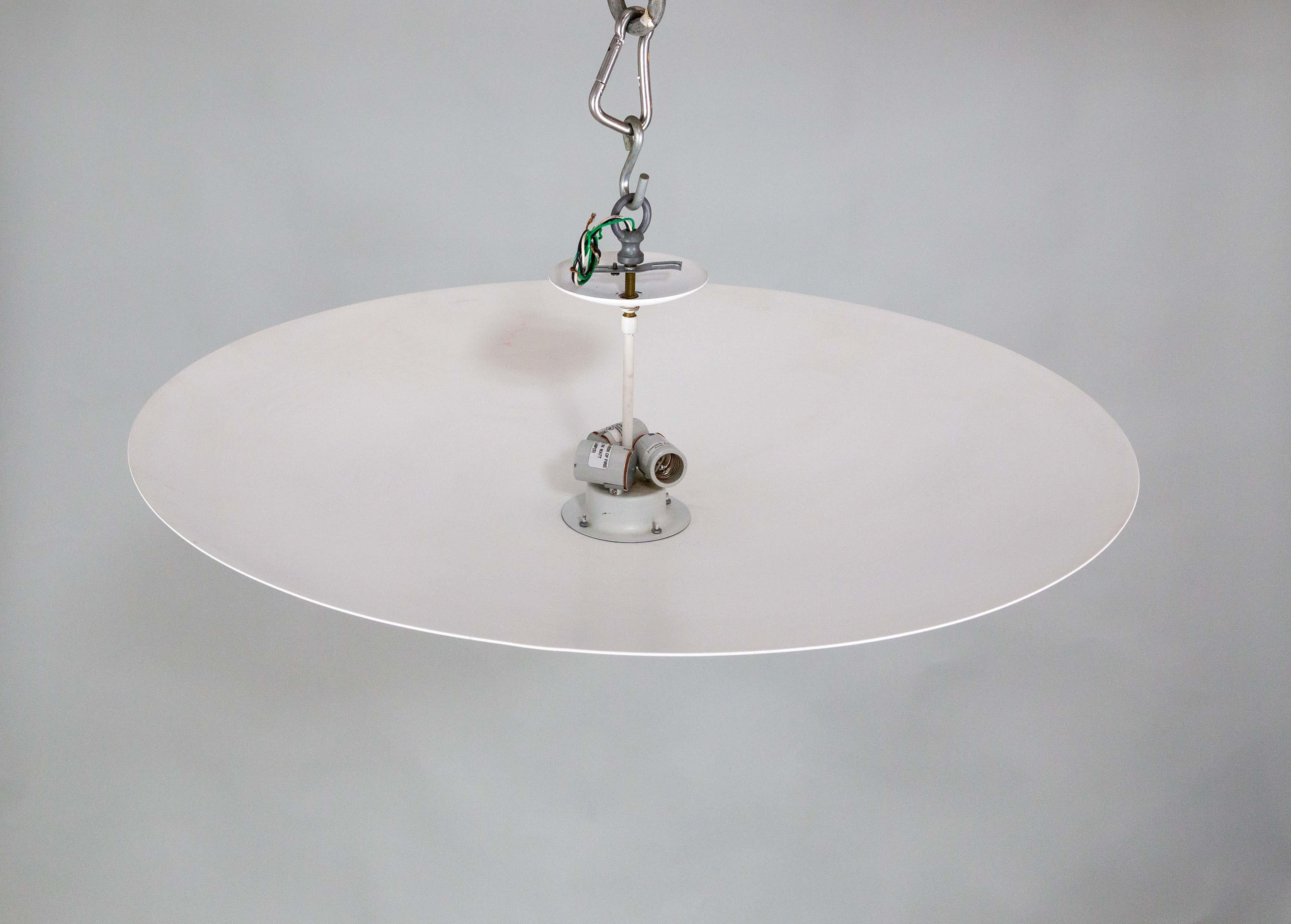 Late 20th Century Large Modern White Shallow Bowl Semi-Flush Mount Up-Light For Sale