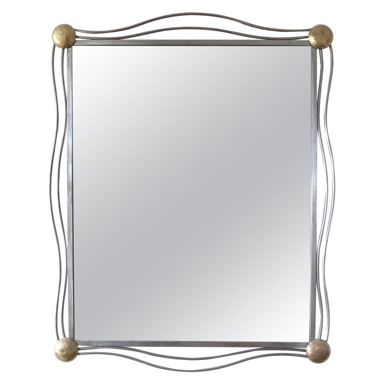 Large Modern Wrought Iron Wall Mirror with Gilt Accents at 1stDibs