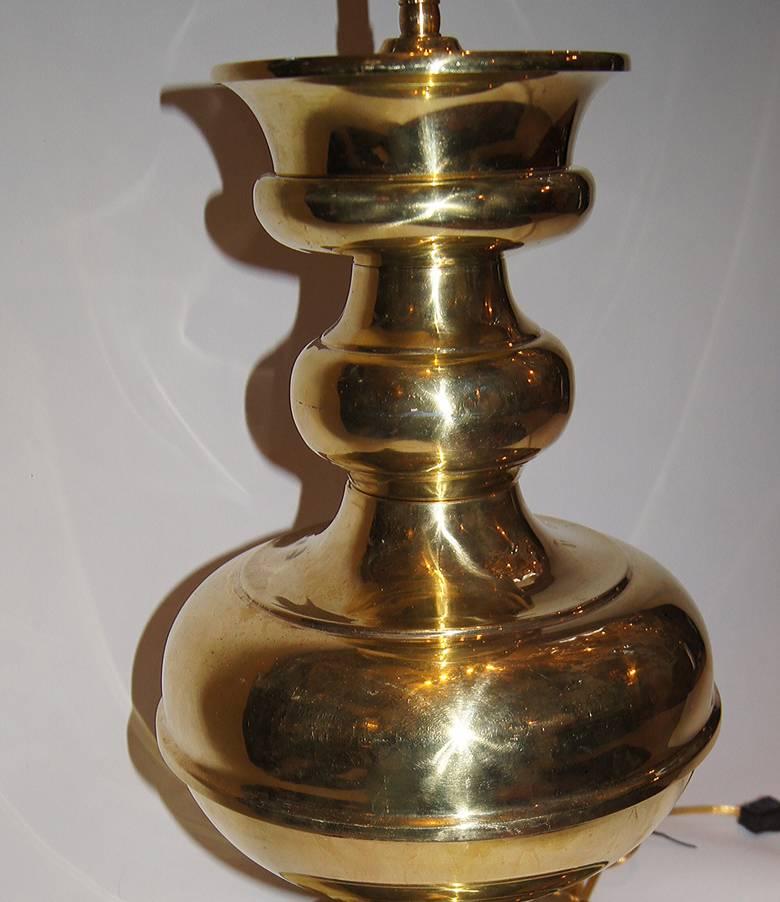 Large Moderne French Polished Brass Lamps In Good Condition For Sale In New York, NY