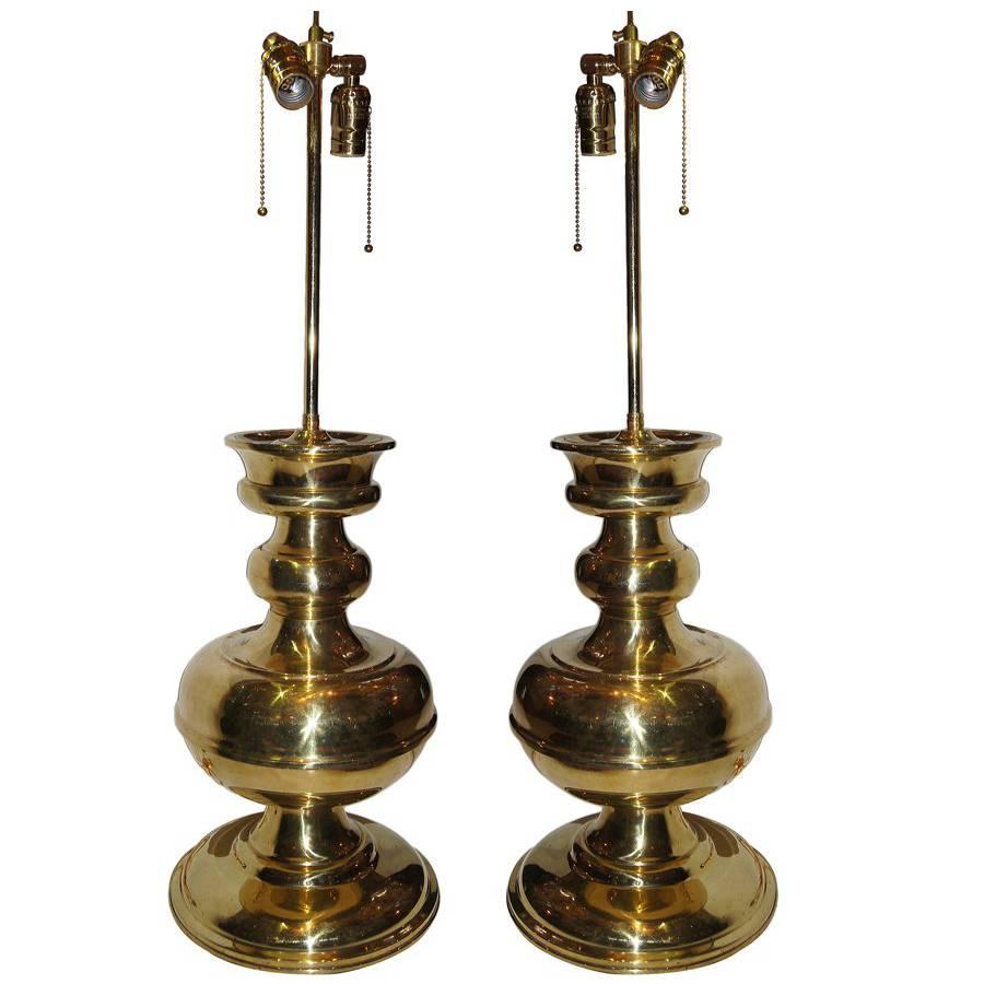 Large Moderne French Polished Brass Lamps