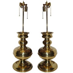 Vintage Large Moderne French Polished Brass Lamps