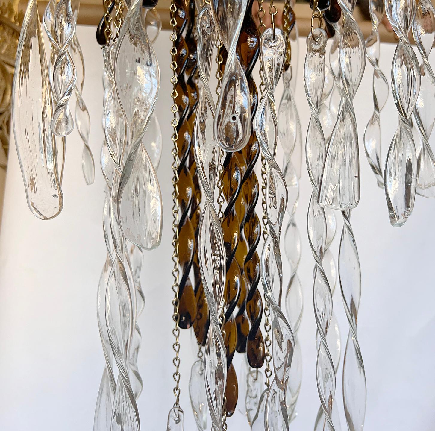 Large Moderne Gilt and Glass Chandelier In Good Condition For Sale In New York, NY