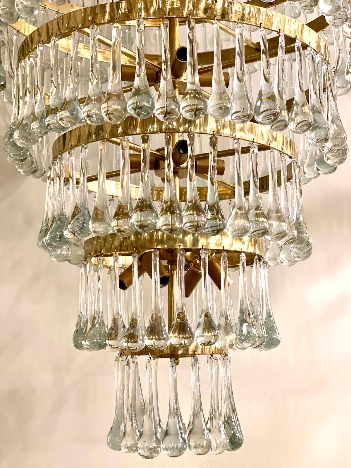 Italian Large Moderne Glass Drop Chandelier For Sale