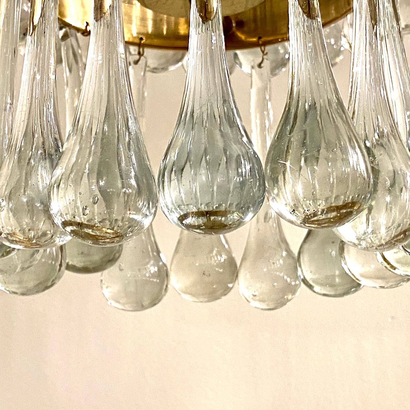Large Moderne Glass Drop Chandelier In Good Condition For Sale In New York, NY