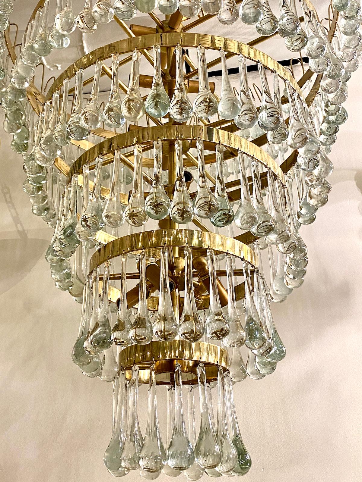 Mid-20th Century Large Moderne Glass Drop Chandelier For Sale