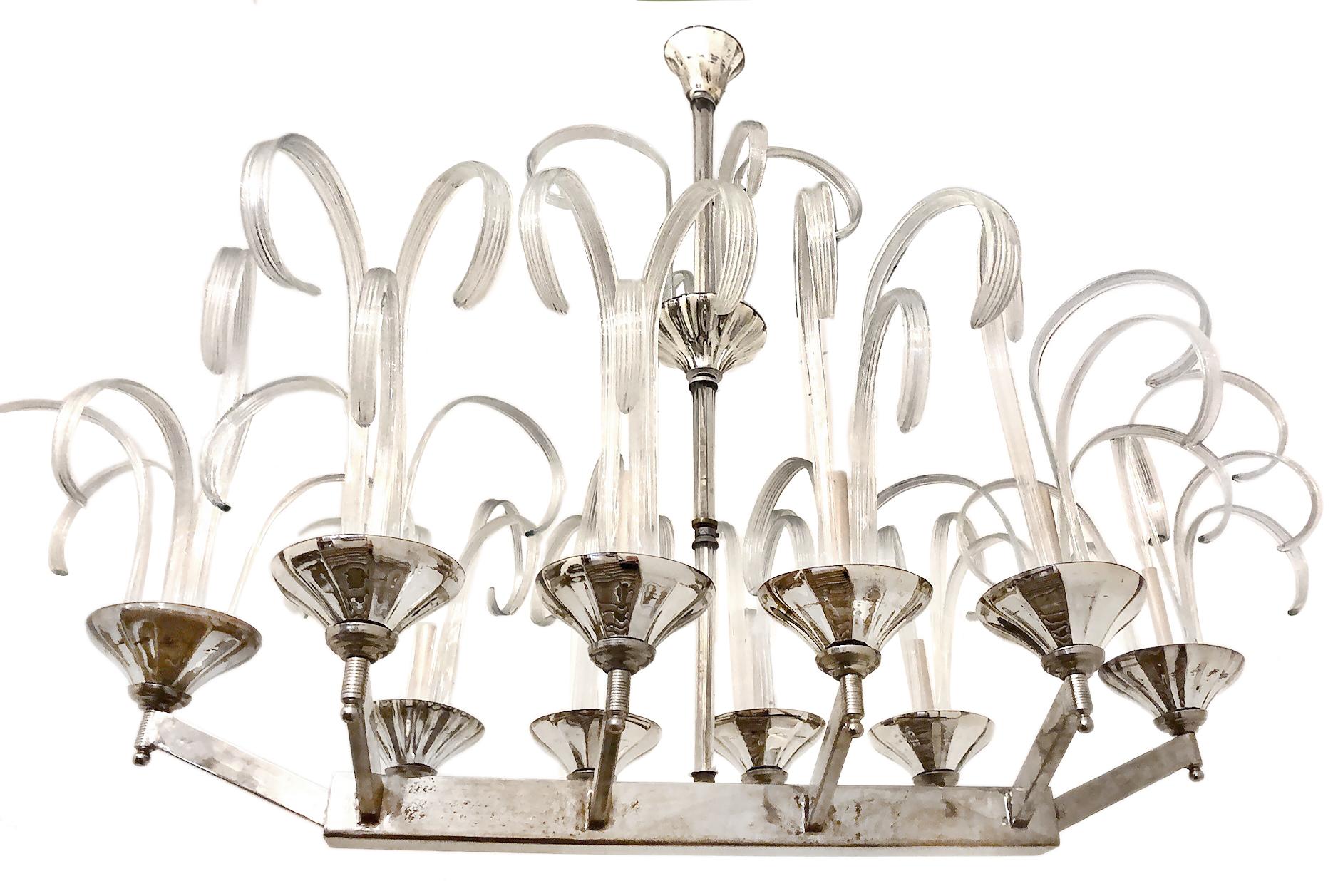 Verre Grand lustre moderne à dix lumières en verre de Murano en vente