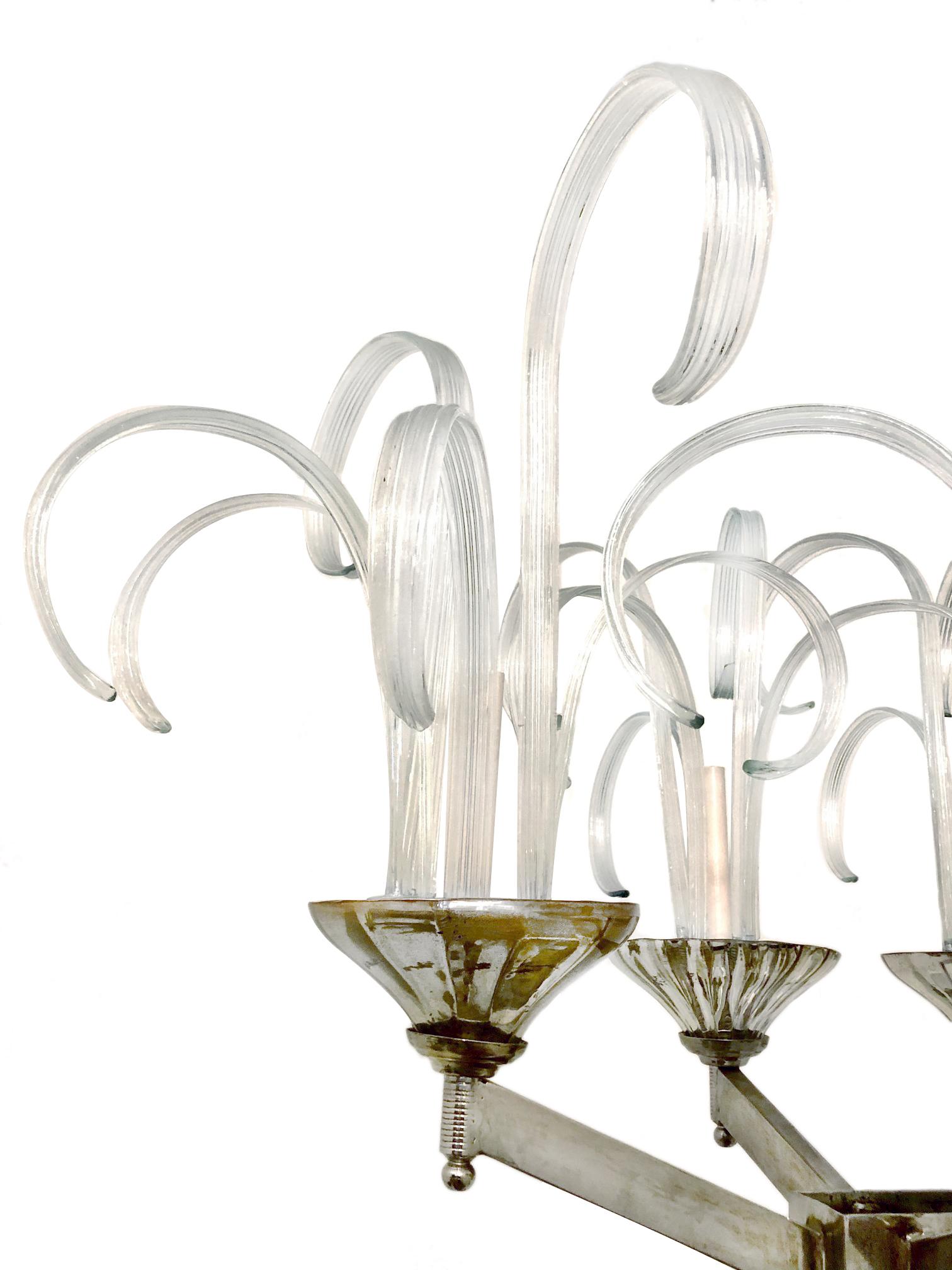 Large Moderne Murano Glass Ten-Light Chandelier For Sale 2
