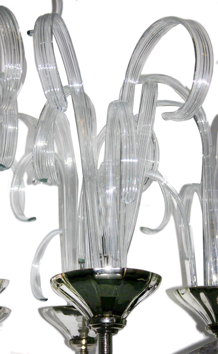 Large Moderne Murano Glass Ten-Light Chandelier For Sale 4