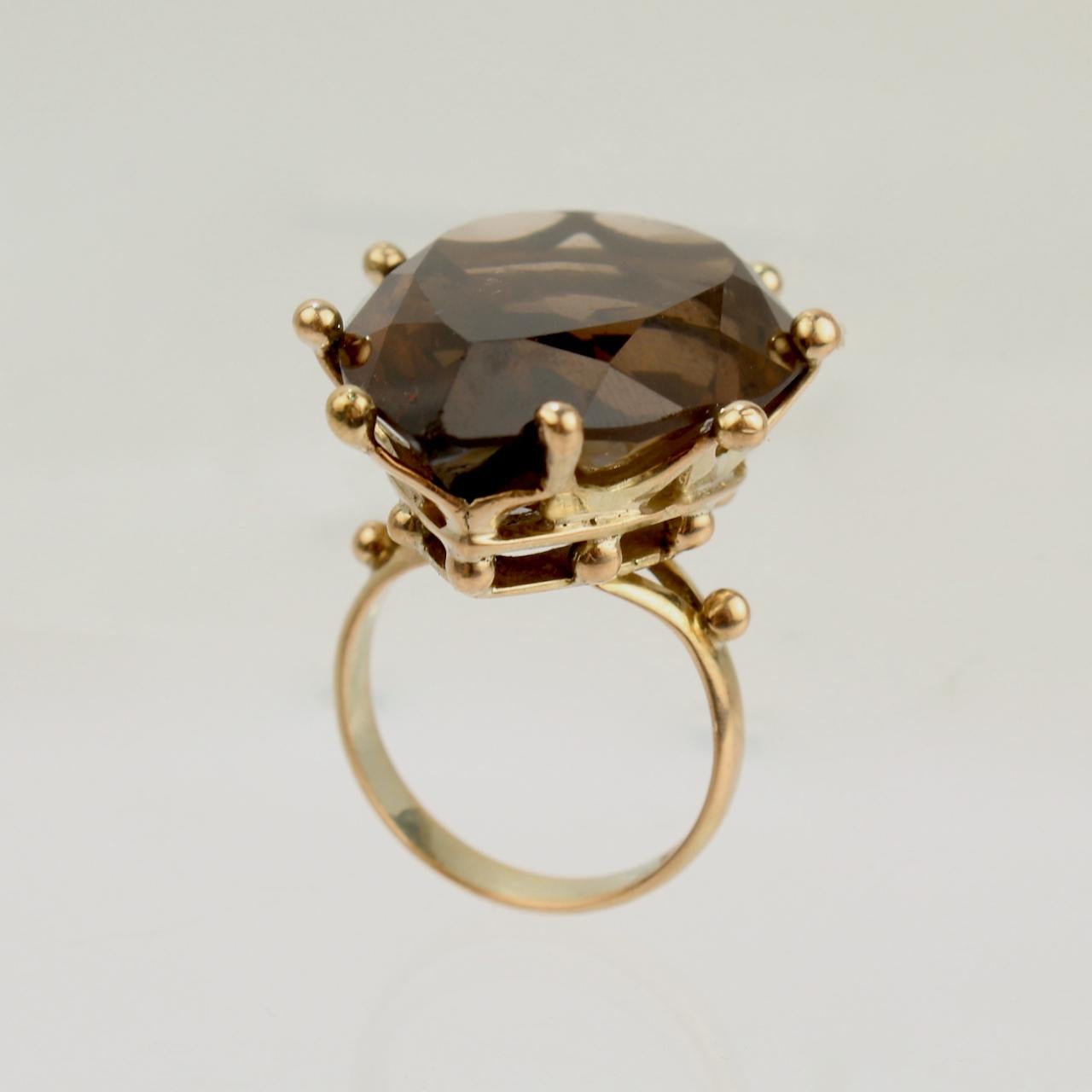 Smokey Quartz Vtg Jewelry 14k yellow Gold Cocktail Ring Faceted Stone 