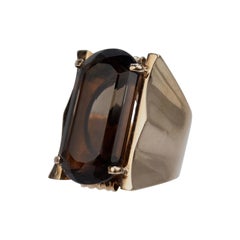 Large Modernist 18 Karat Smoky Topaz Signet Type Cocktail Ring