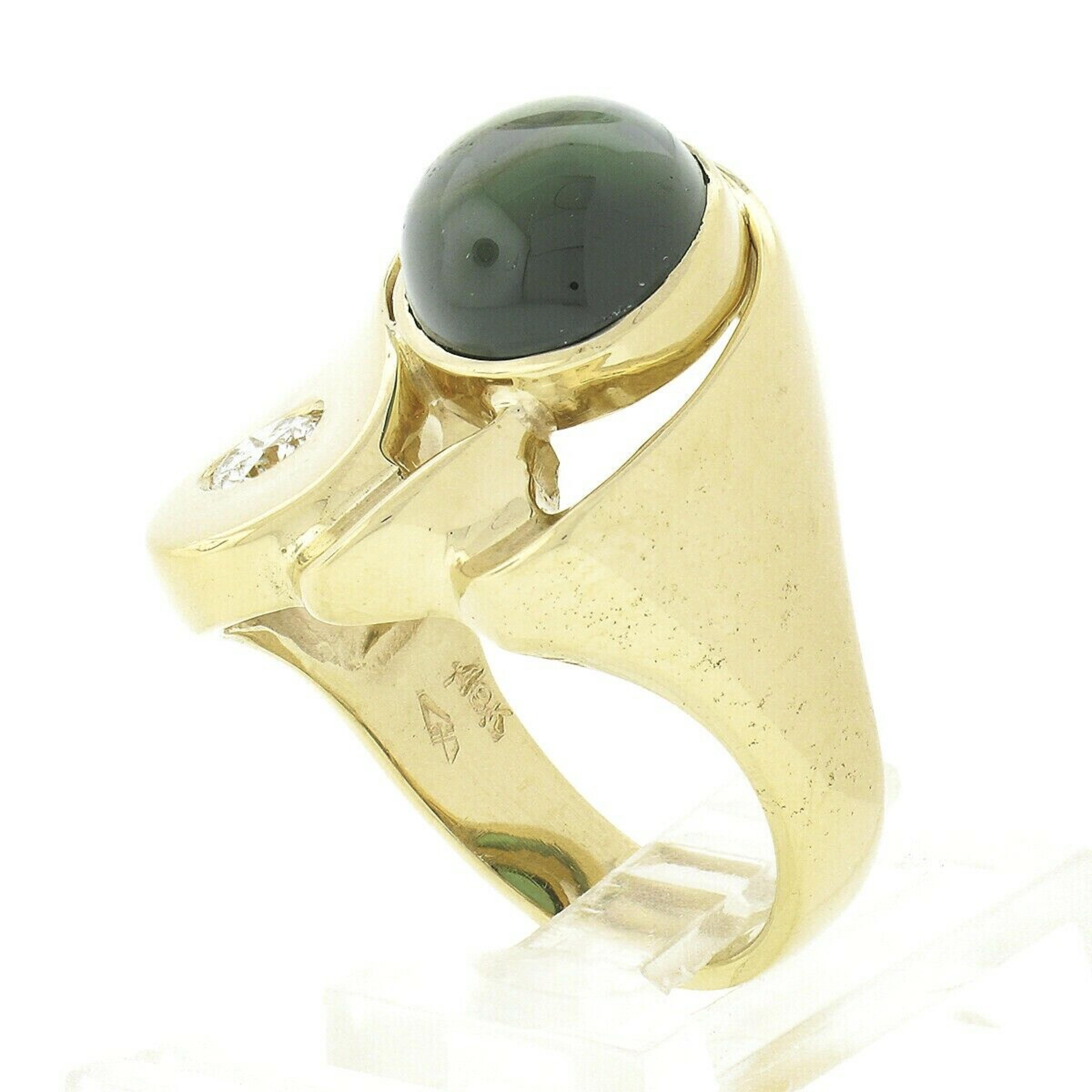 Large Modernist 18k Gold Oval Bezel Tourmaline & Diamond Polished Geometric Ring For Sale 3