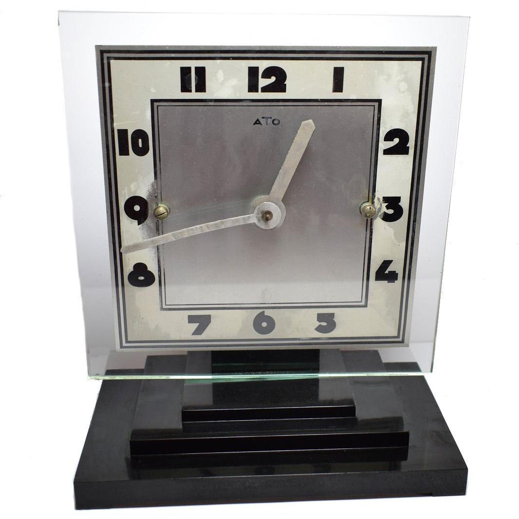 Large Modernist 1930s Art Deco Bakelite and Glass ATO Clock