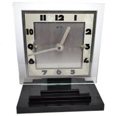 Large Modernist 1930s Art Deco Bakelite and Glass ATO Clock