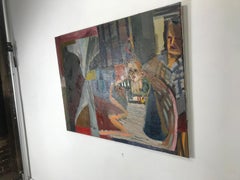 Grande huile sur toile abstraite moderniste Looking Forward Looking Back de Fritz