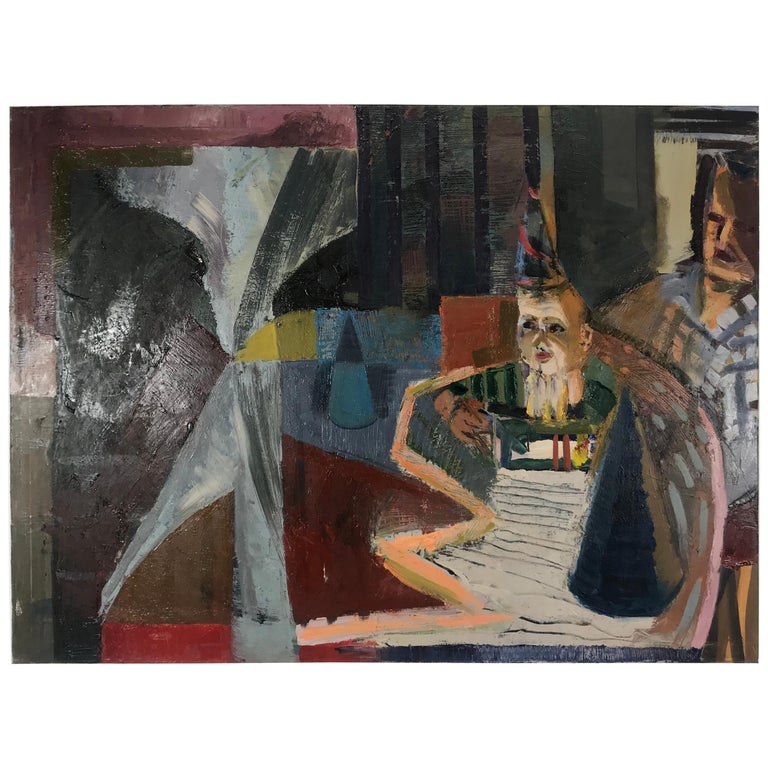 Large Modernist Abstract Oil on Canvas Looking Forward Looking Back by Fritz For Sale