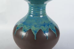 Large Turquoise Glazed Pottery Vase, Modernist Design, USA, 1970s