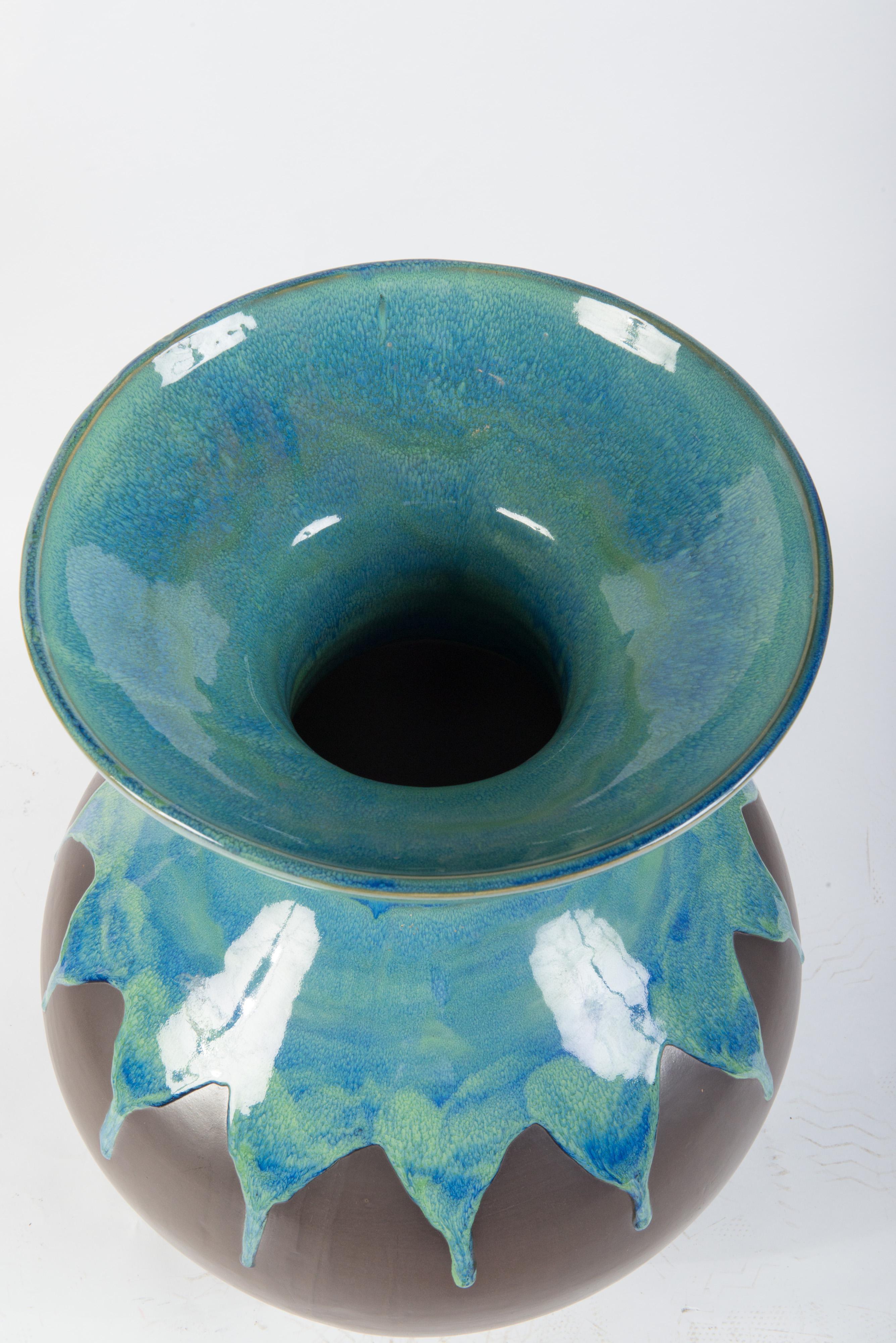 American Large Modernist Aqua Pottery Vase For Sale