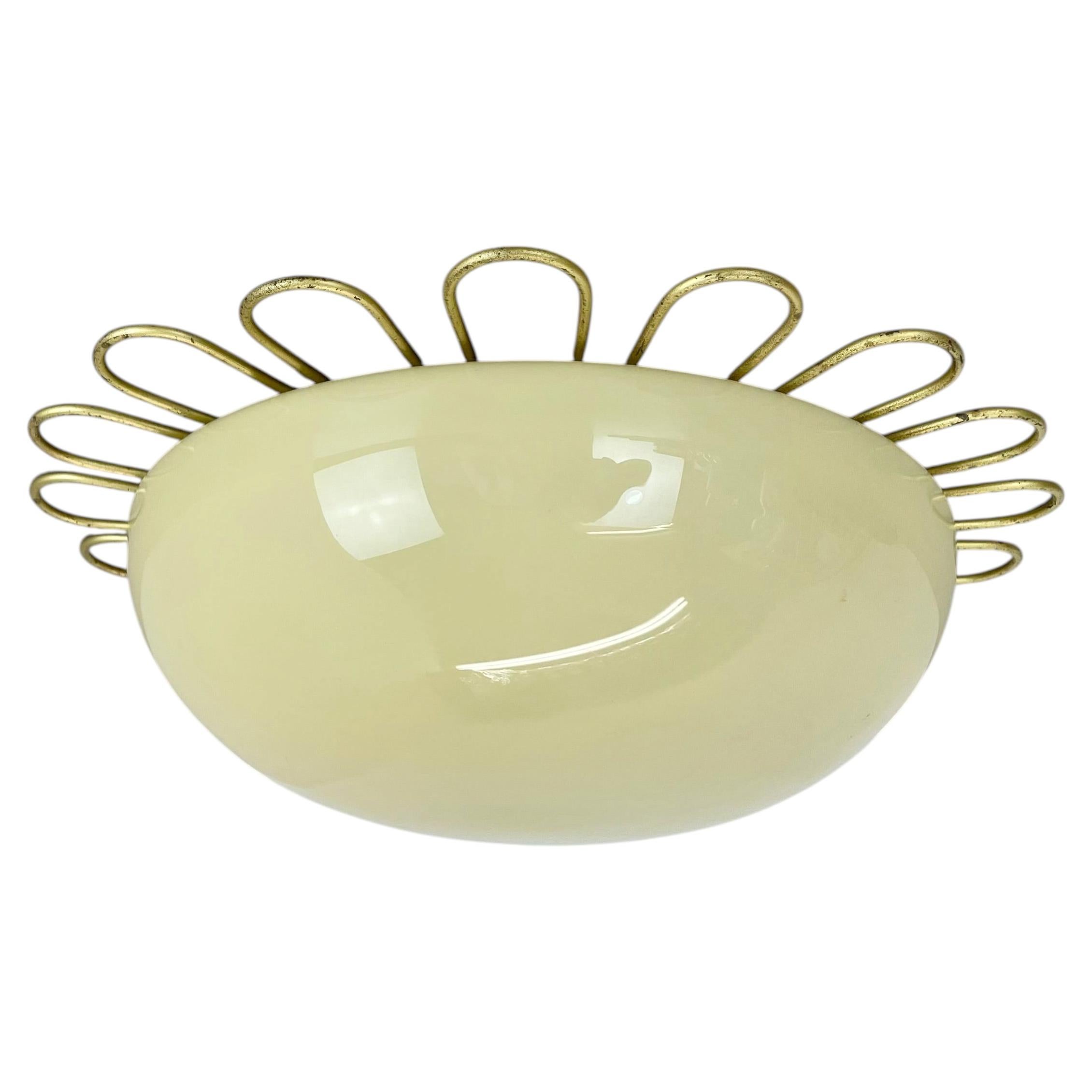 Large Modernist ART DECO metal plafoniere Ceiling Flushmount Light, FRANCE 1920s