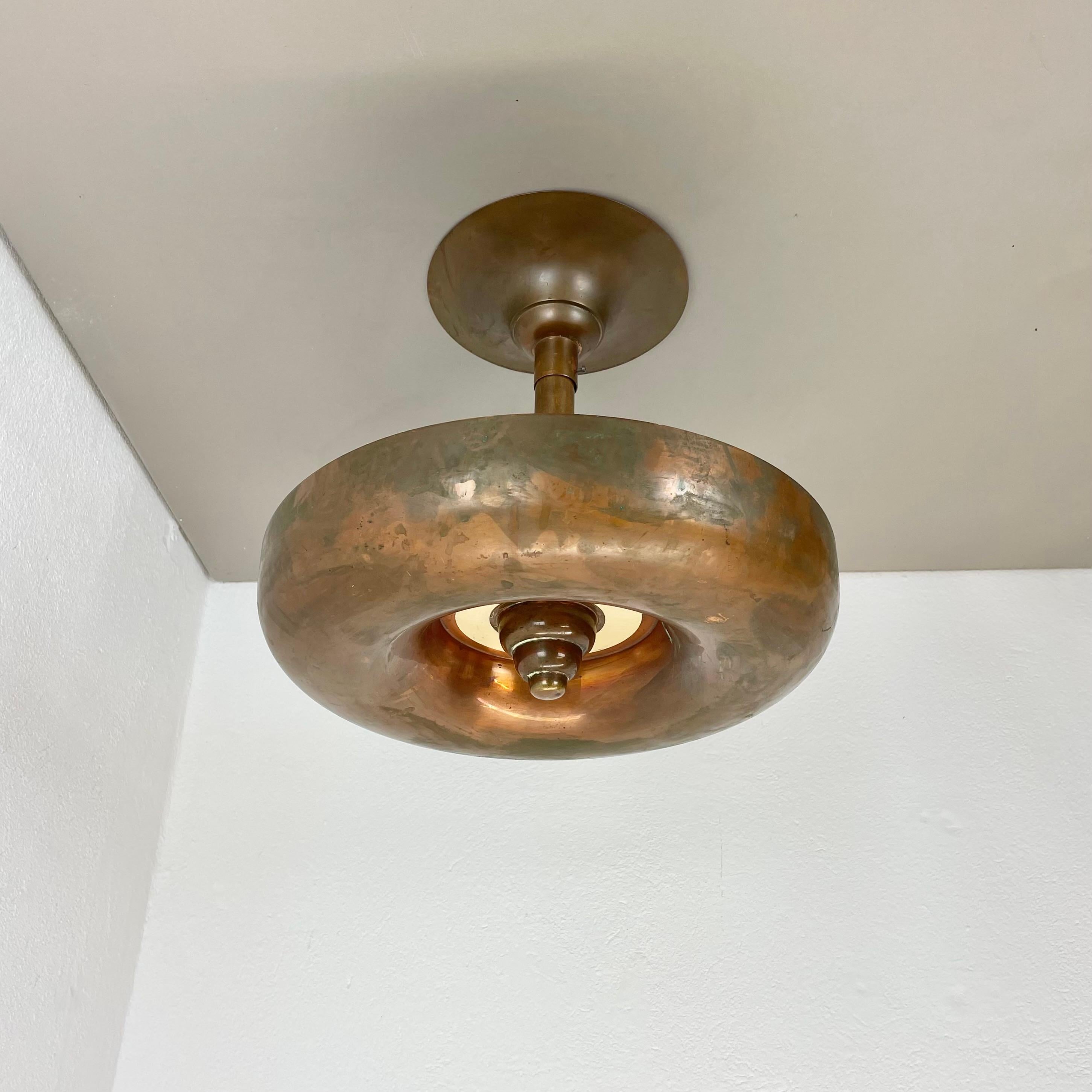 Large Modernist ART DECO solid copper Ceiling Flushmount Light, FRANCE 1920s 5