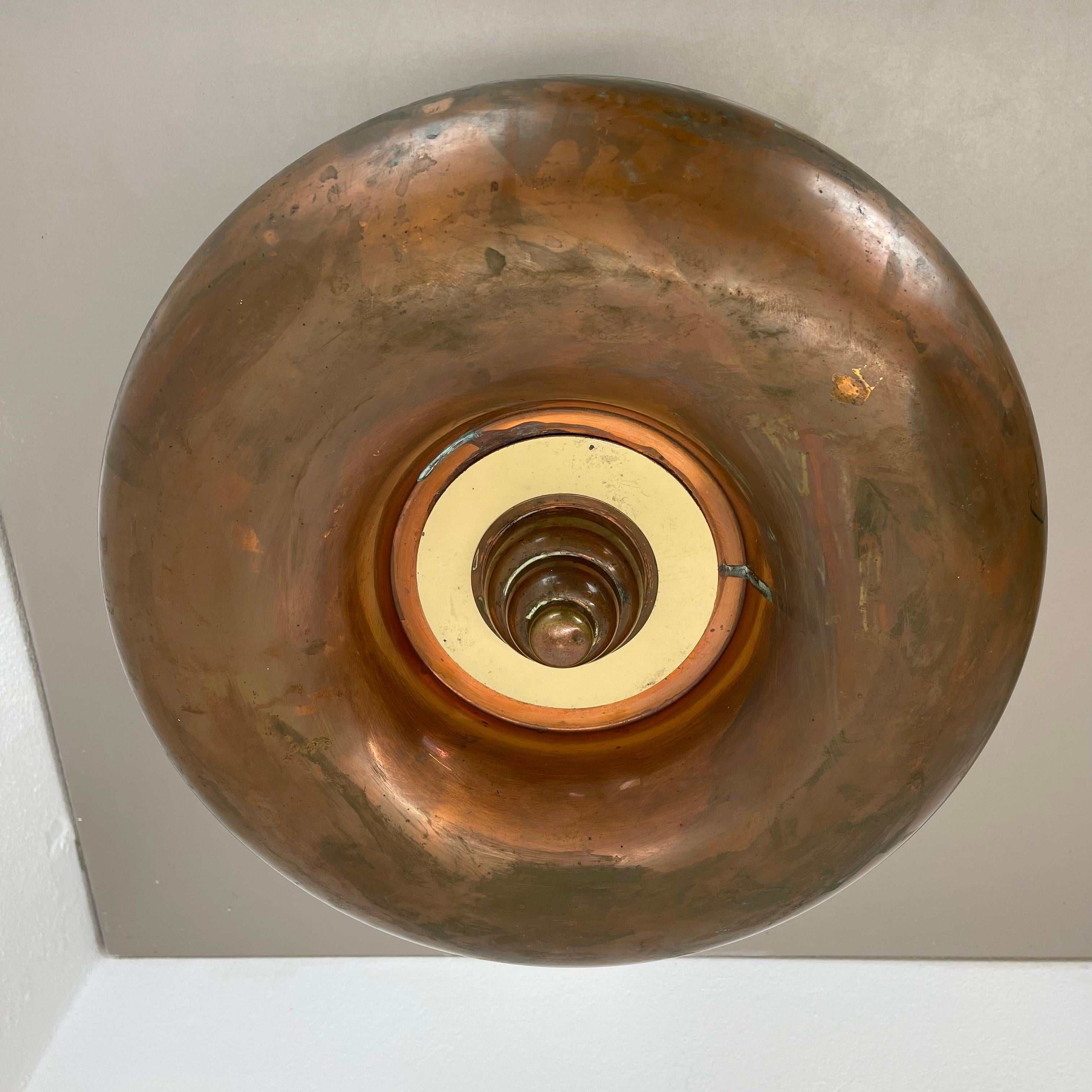 Large Modernist ART DECO solid copper Ceiling Flushmount Light, FRANCE 1920s 9