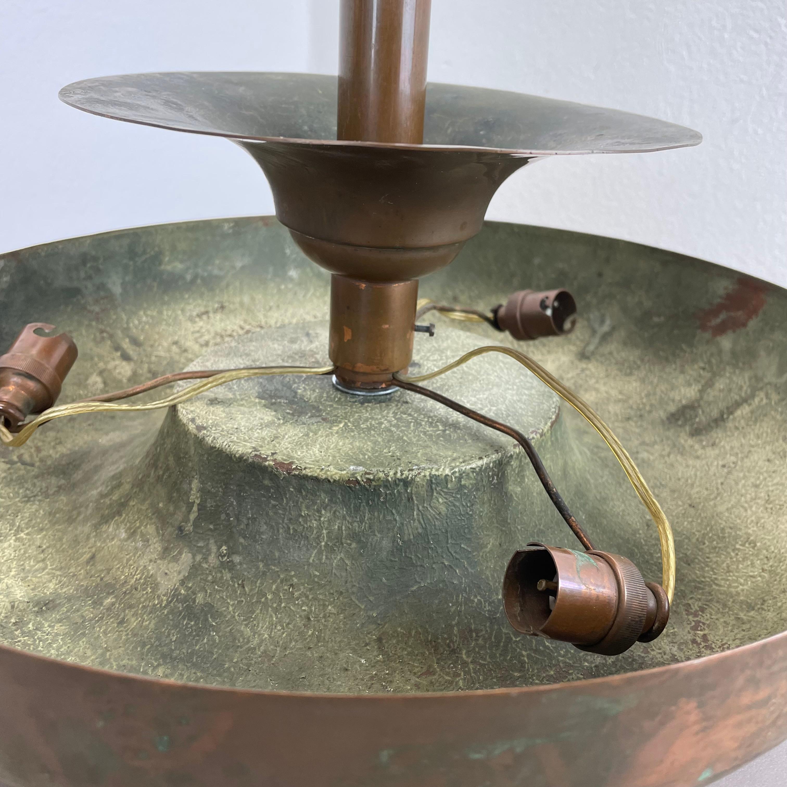 Large Modernist ART DECO solid copper Ceiling Flushmount Light, FRANCE 1920s 13