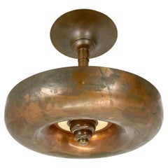 Antique Large Modernist ART DECO solid copper Ceiling Flushmount Light, FRANCE 1920s