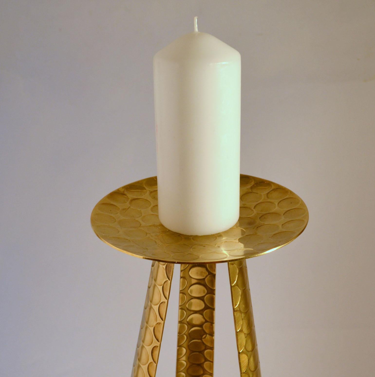 Mid-Century Modern Large Modernist Brass Floor Candle Holder, 1950's For Sale