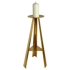 Large Modernist Brass Floor Candle Holder, 1950's