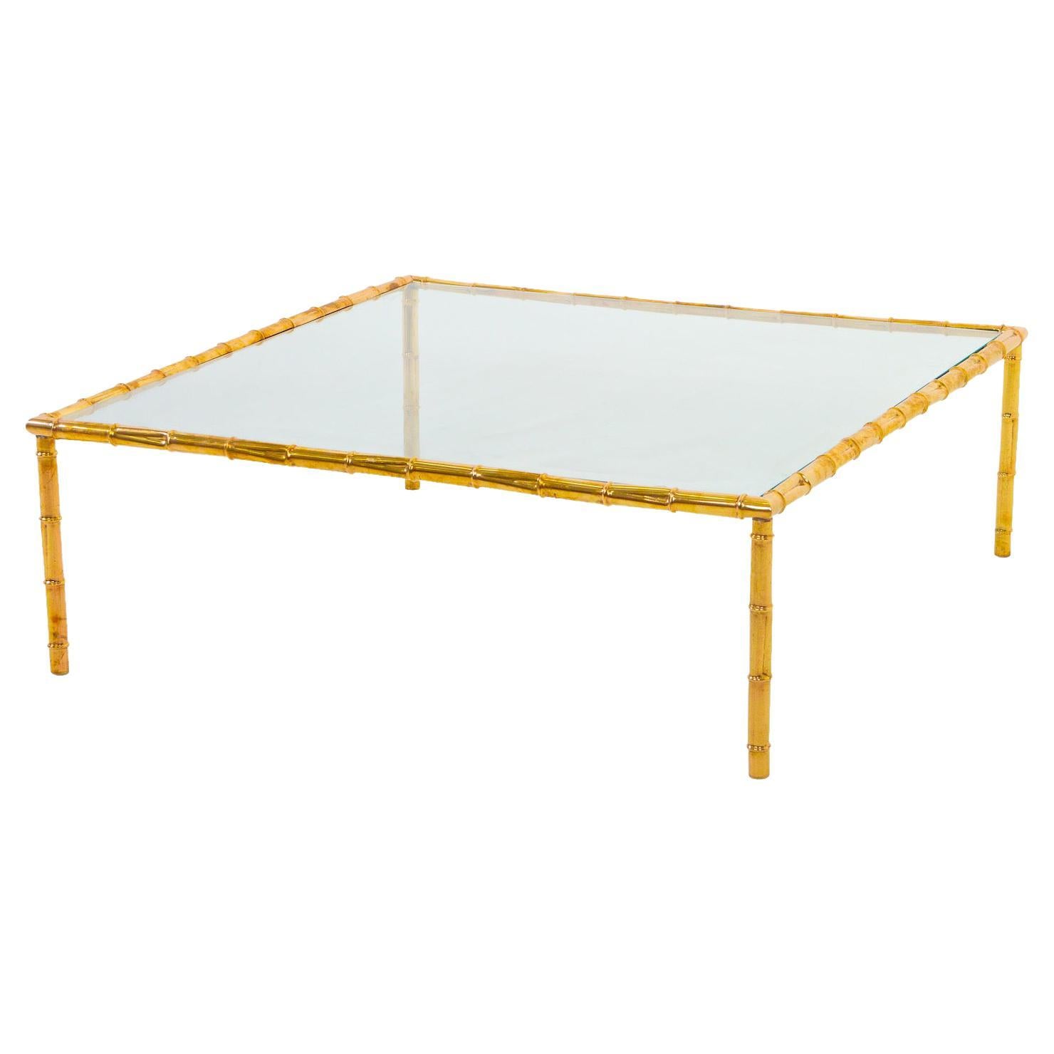 Large Modernist Brass Coffee Table For Sale