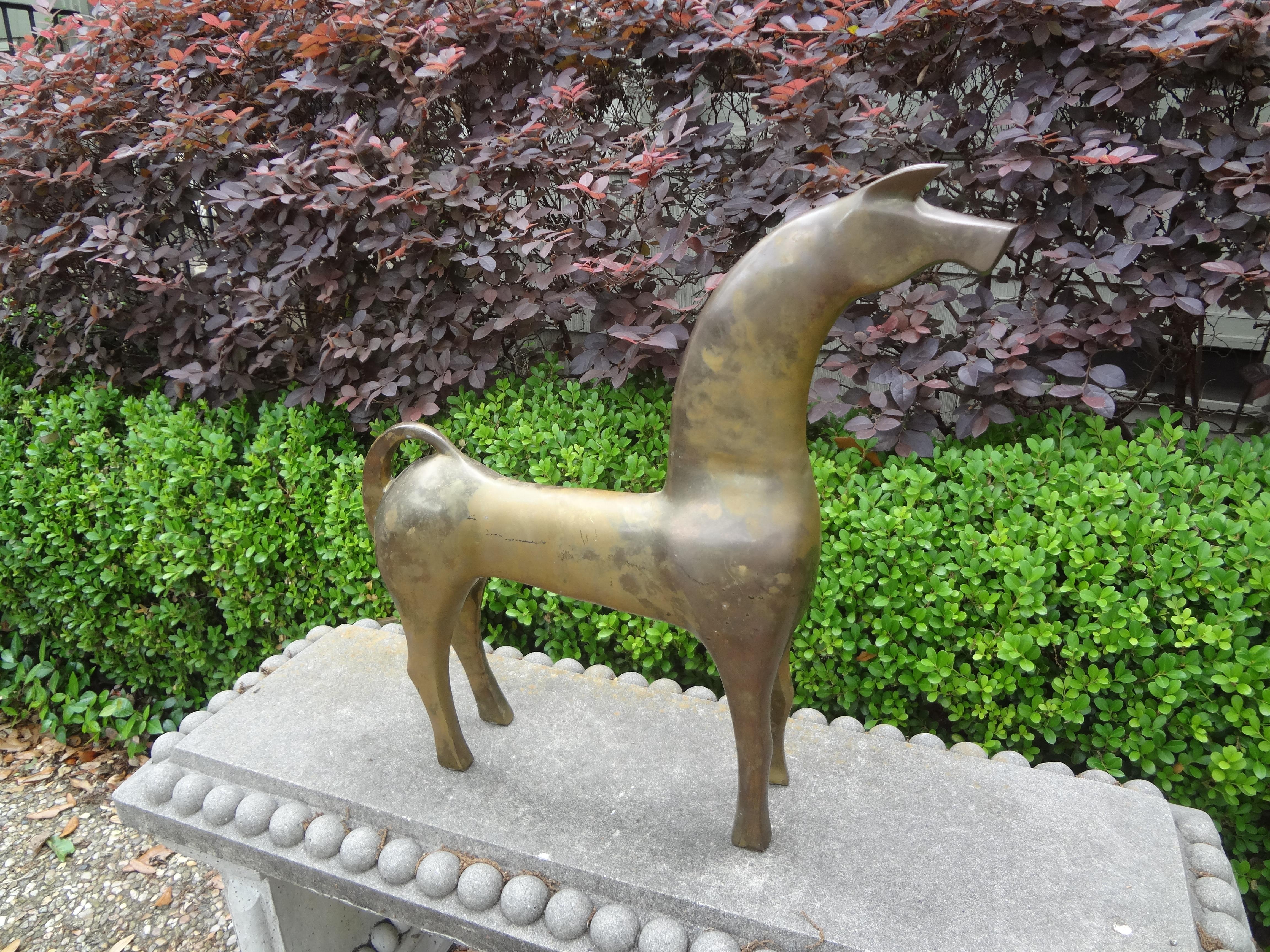 Mid-Century Modern Large Modernist Etruscan Brass Horse Sculpture For Sale