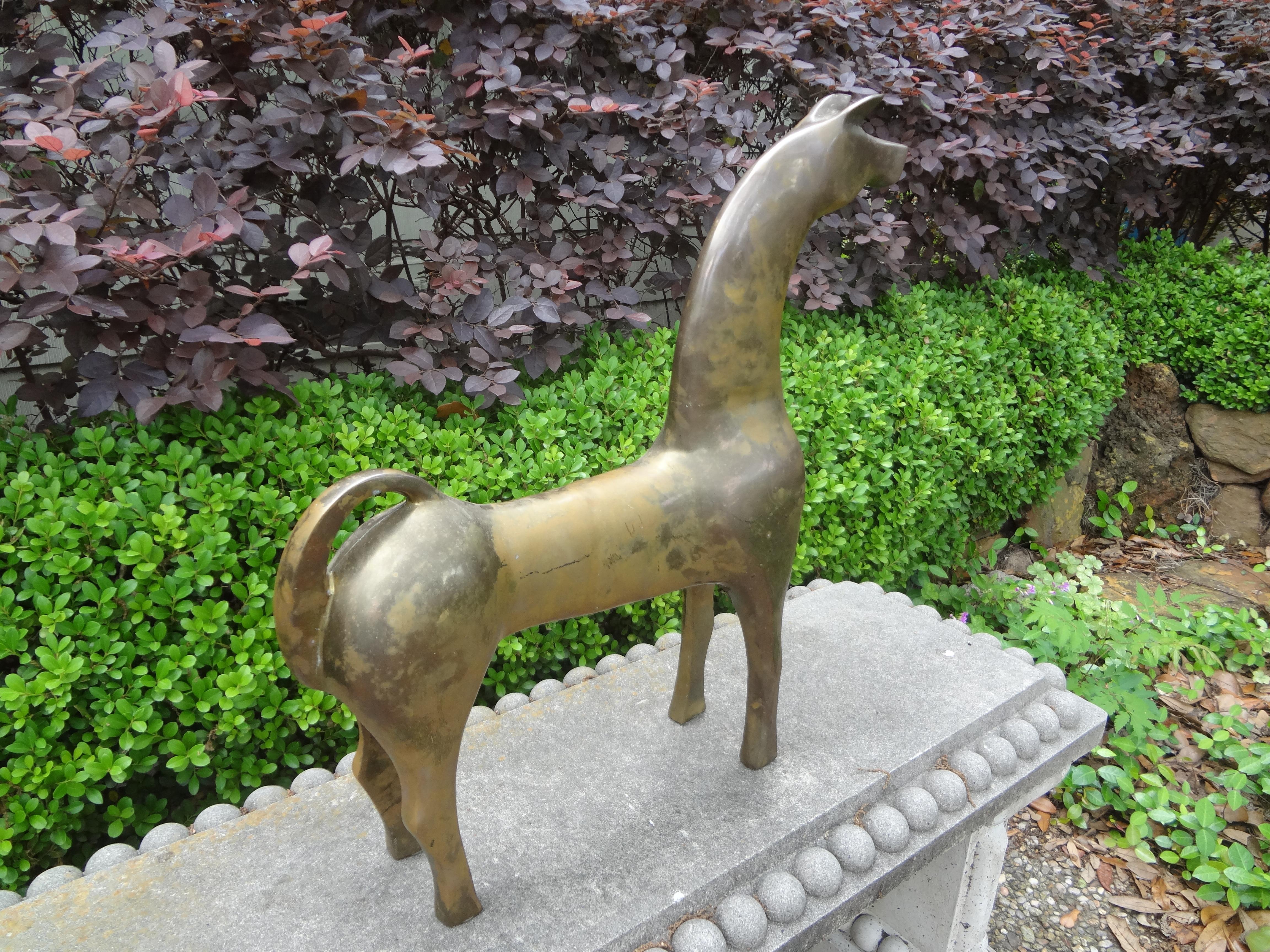 Large Modernist Etruscan Brass Horse Sculpture In Good Condition For Sale In Houston, TX
