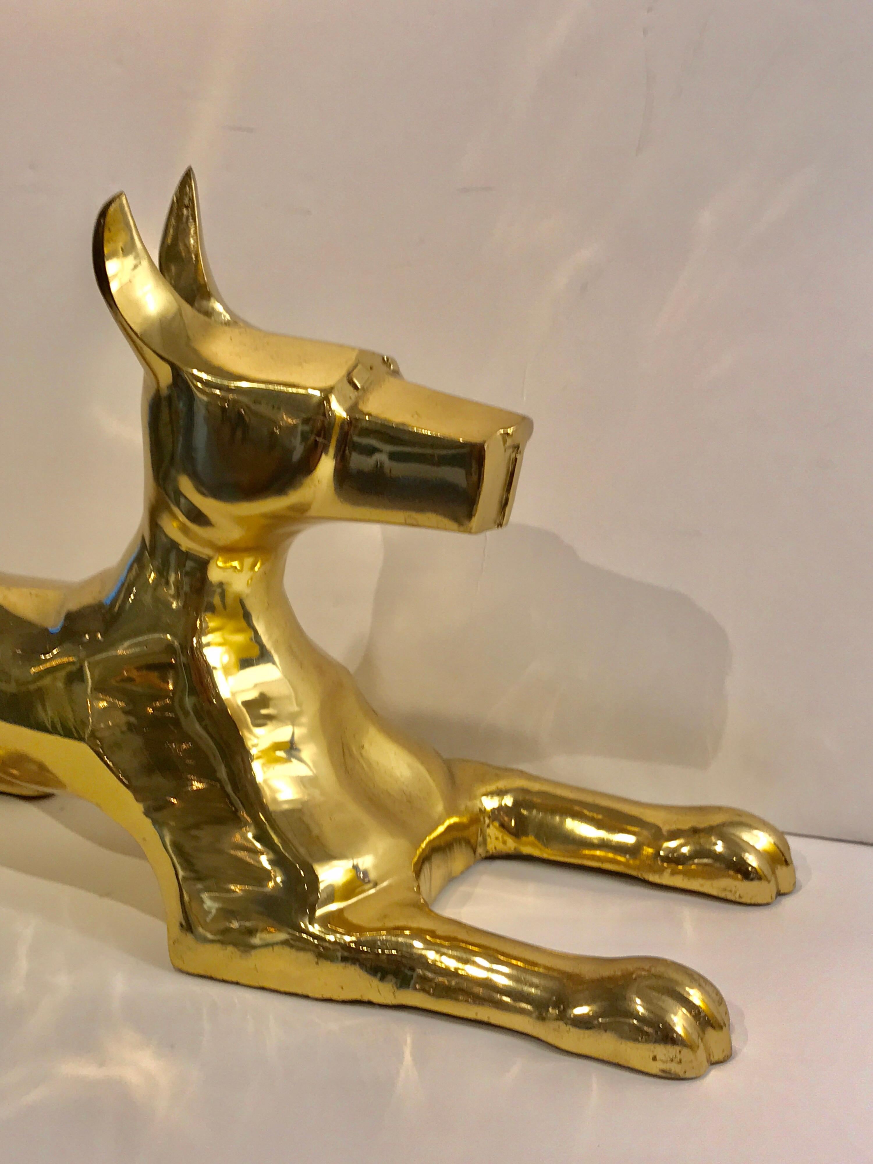 Large modernist brass seated hound, by Sarreid, with squared features and subtle detailed casting.