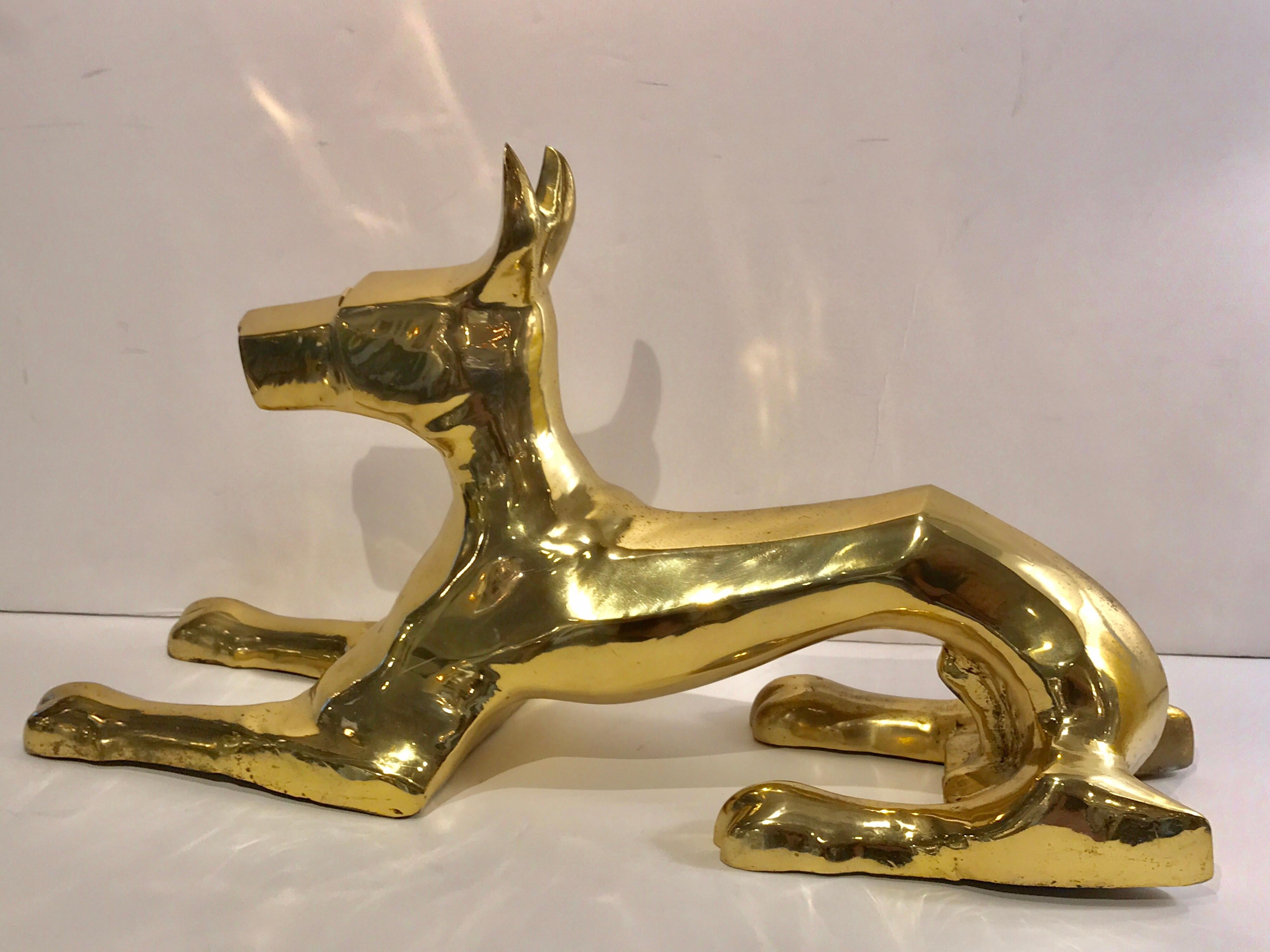 20th Century Large Modernist Brass Seated Hound, by Sarreid