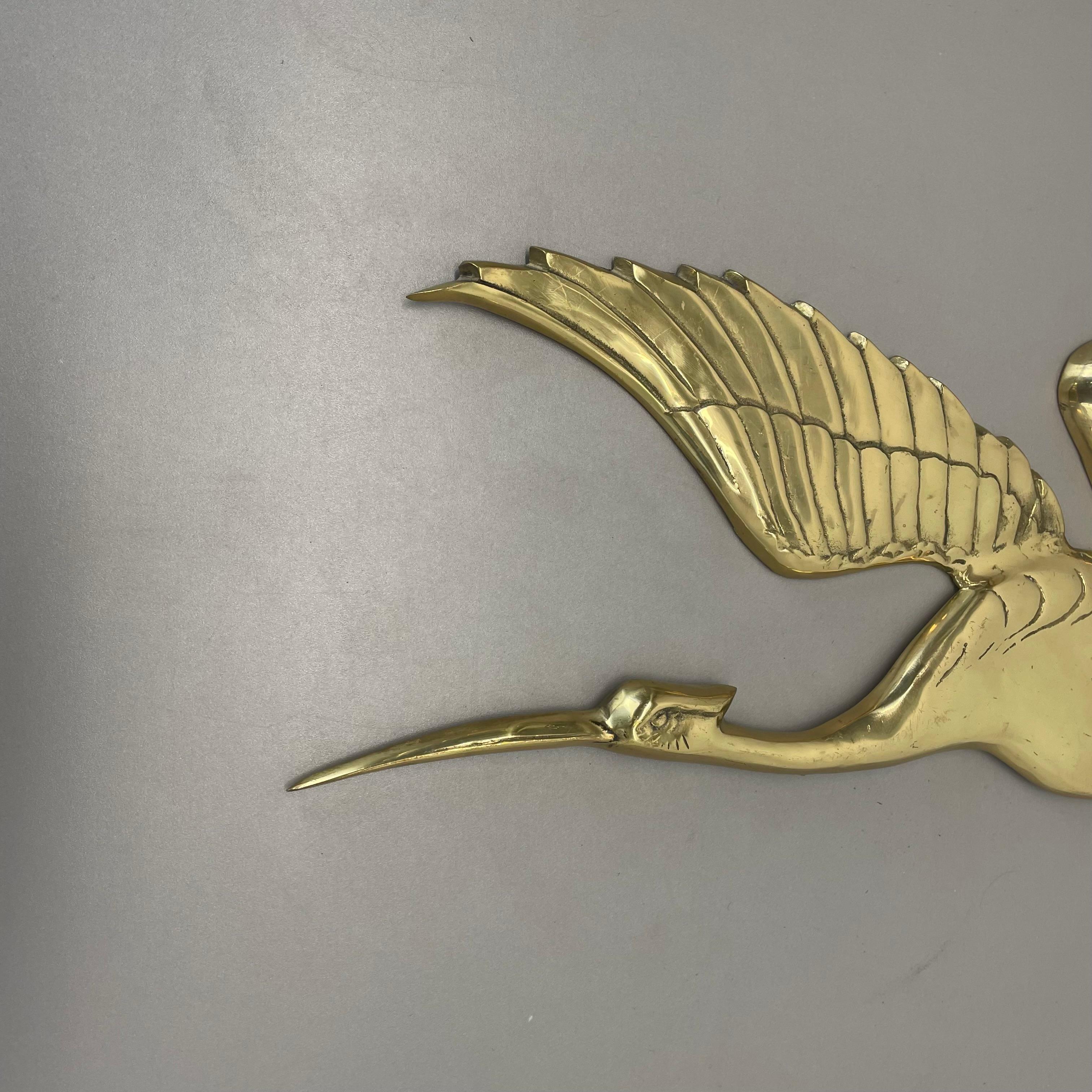 Mid-Century Modern Large Modernist Brass Wall Object Decoration Sculpture HERON, Germany, 1960s For Sale