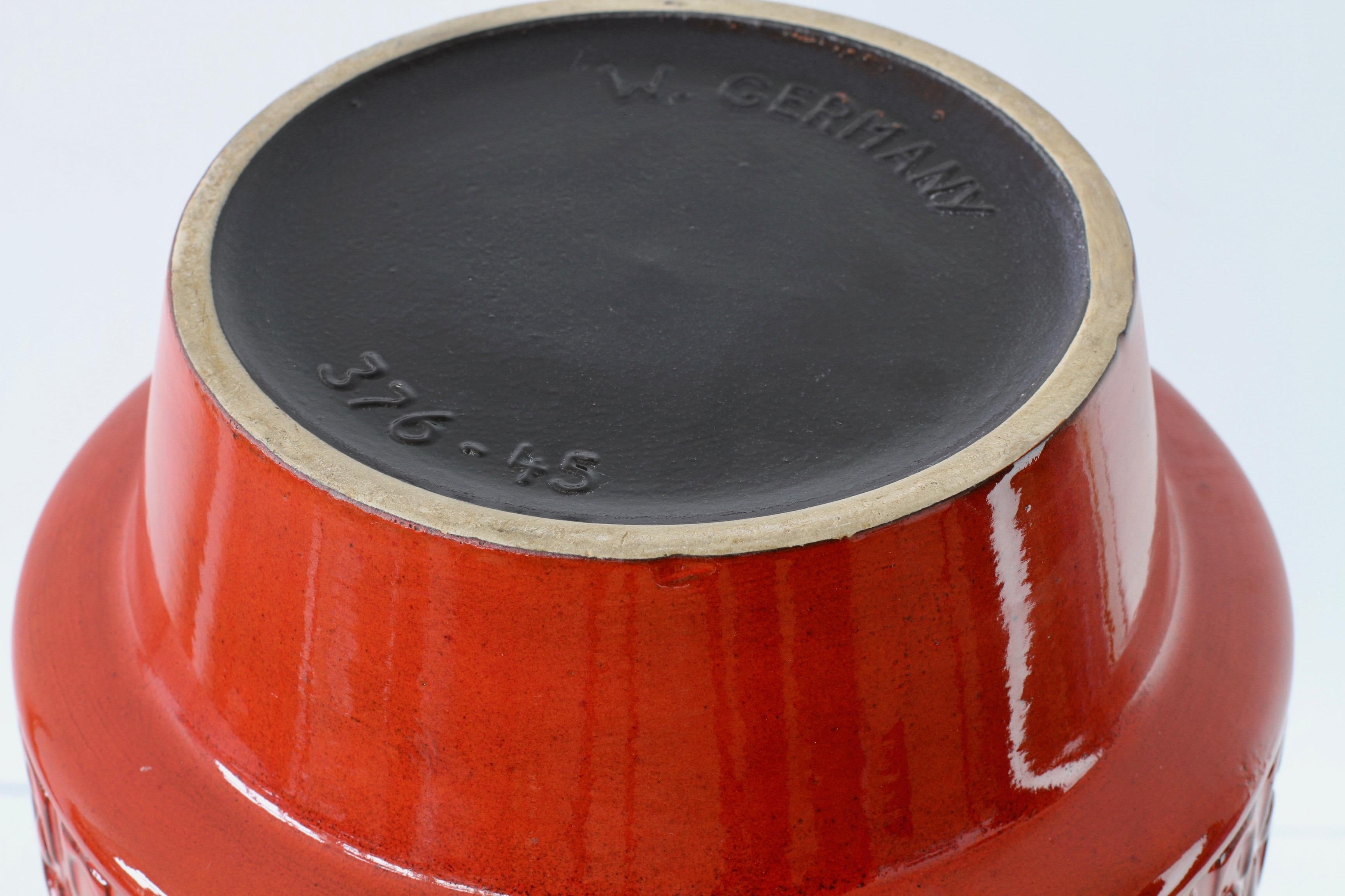 Large Modernist Bright Red West German Floor Vase by Fohr Pottery, circa 1970 3