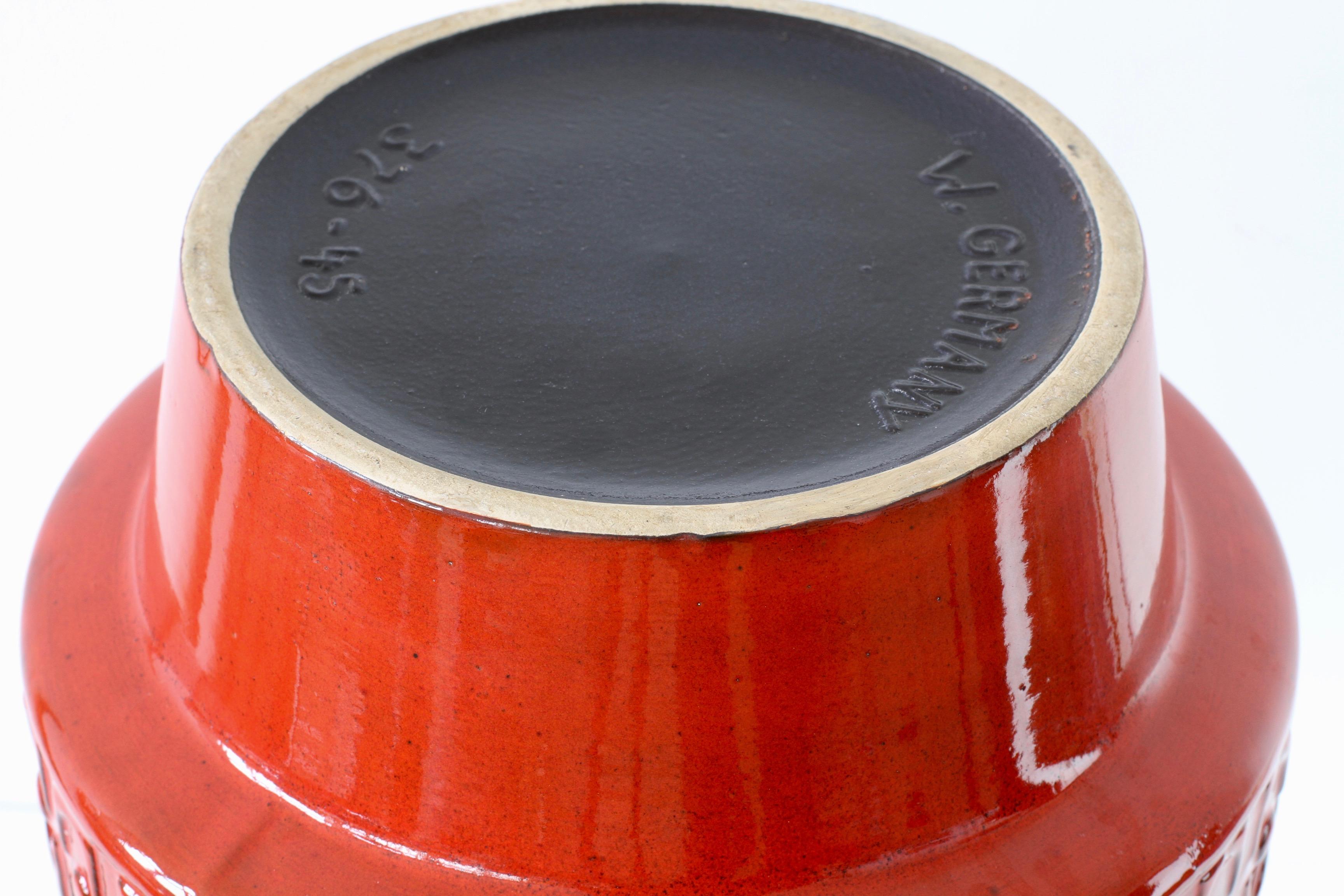 Large Modernist Bright Red West German Floor Vase by Fohr Pottery, circa 1970 4