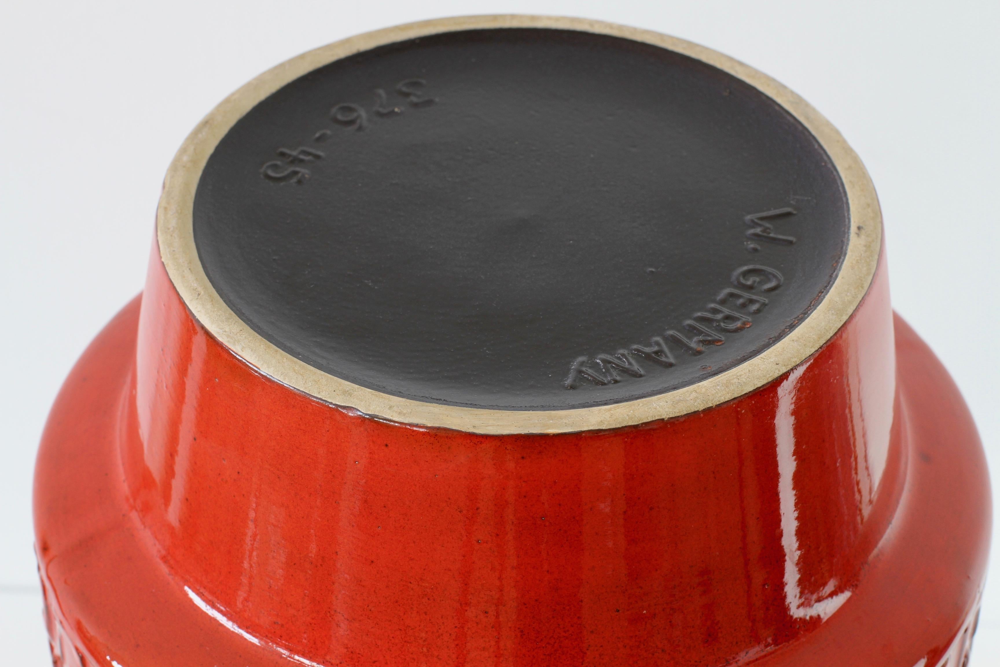 Large Modernist Bright Red West German Floor Vase by Fohr Pottery, circa 1970 5