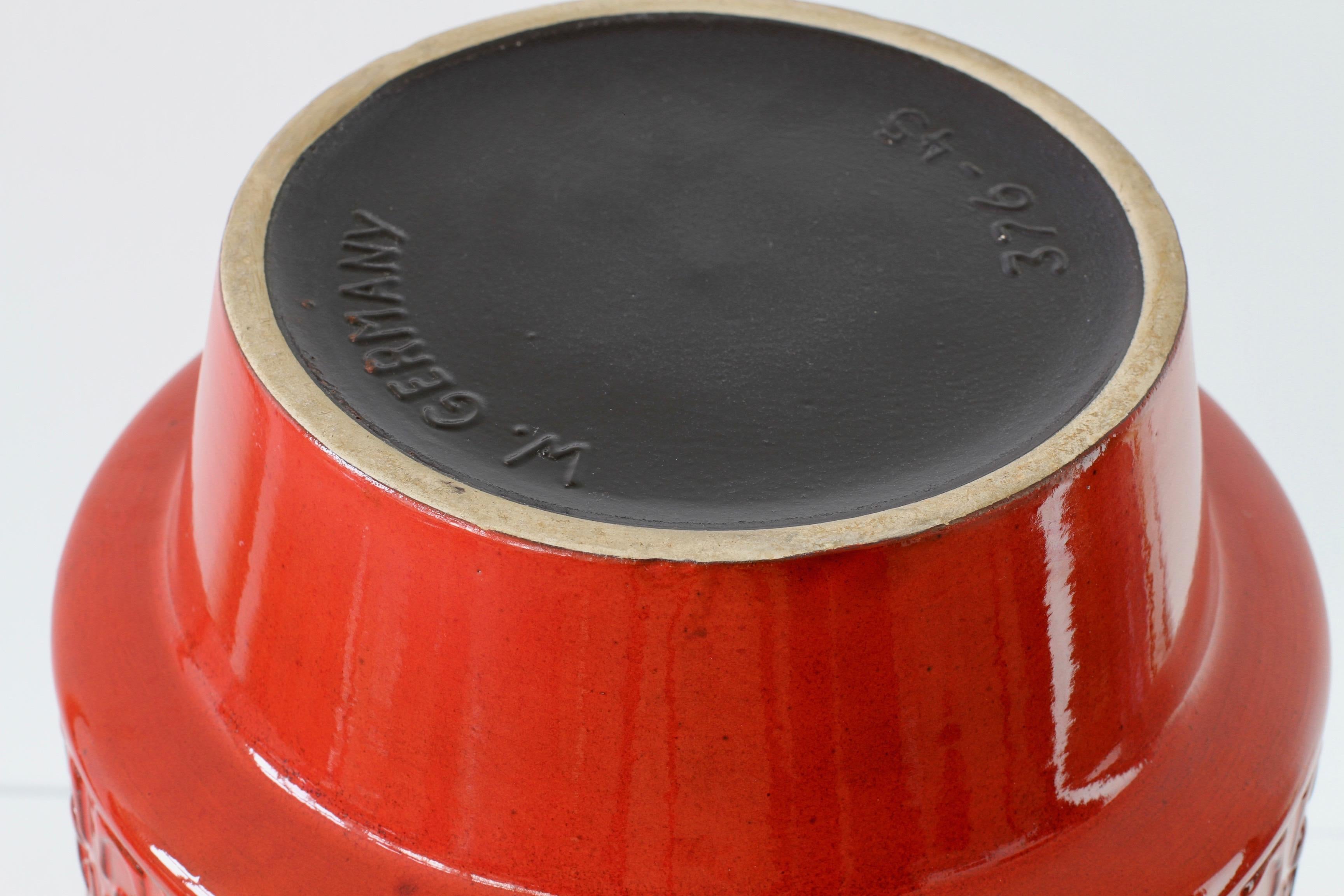 Large Modernist Bright Red West German Floor Vase by Fohr Pottery, circa 1970 6