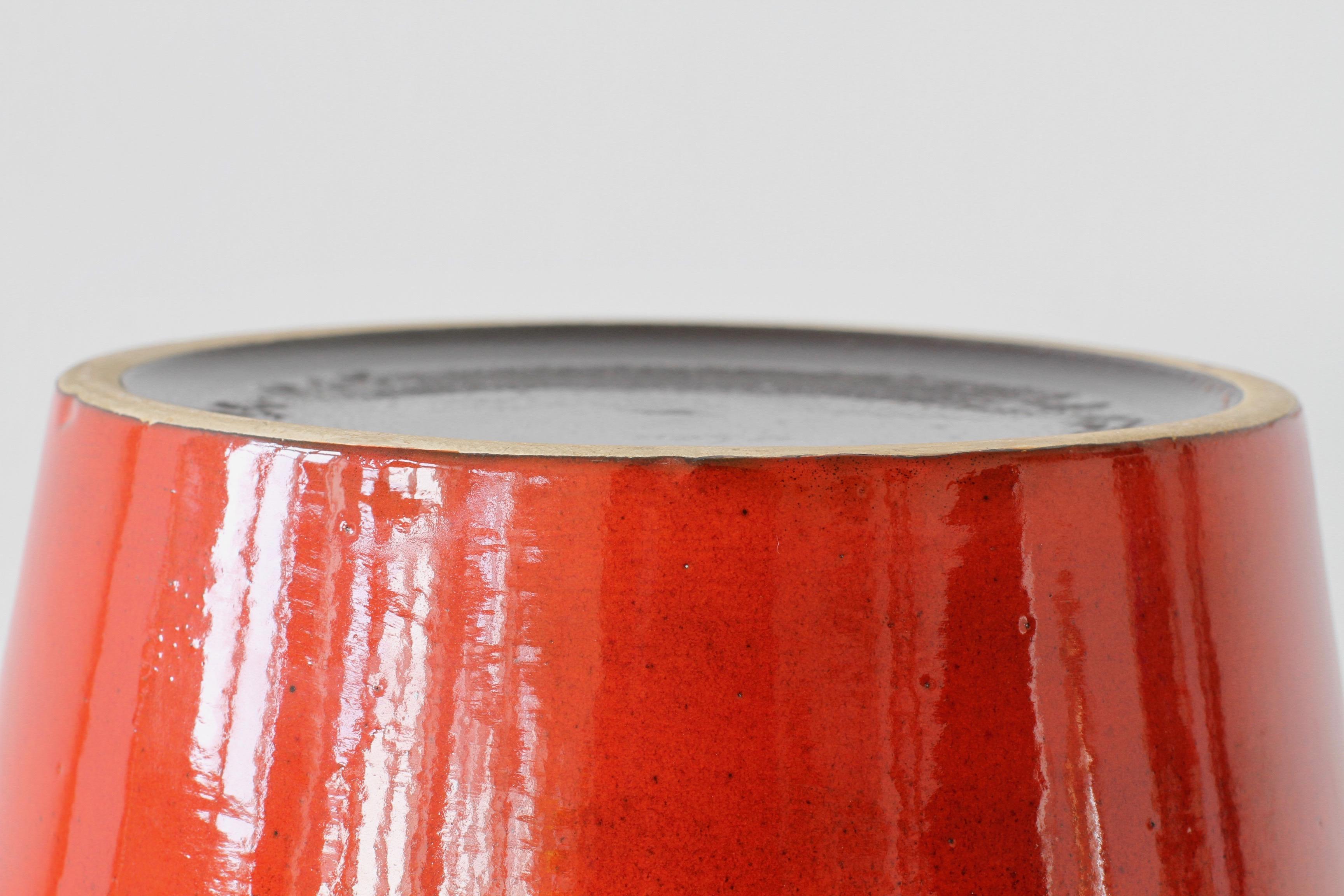 Large Modernist Bright Red West German Floor Vase by Fohr Pottery, circa 1970 7