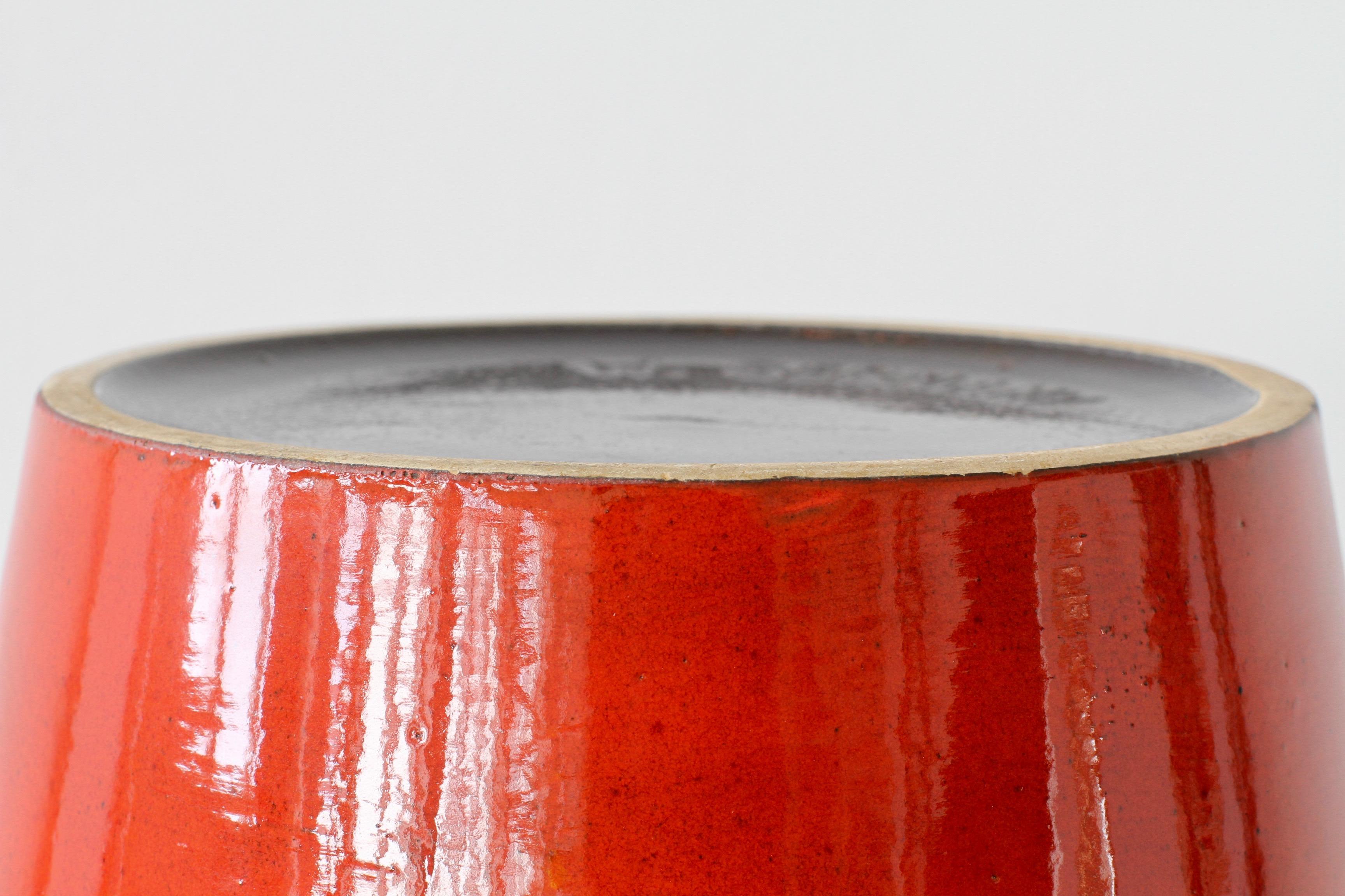 Large Modernist Bright Red West German Floor Vase by Fohr Pottery, circa 1970 8