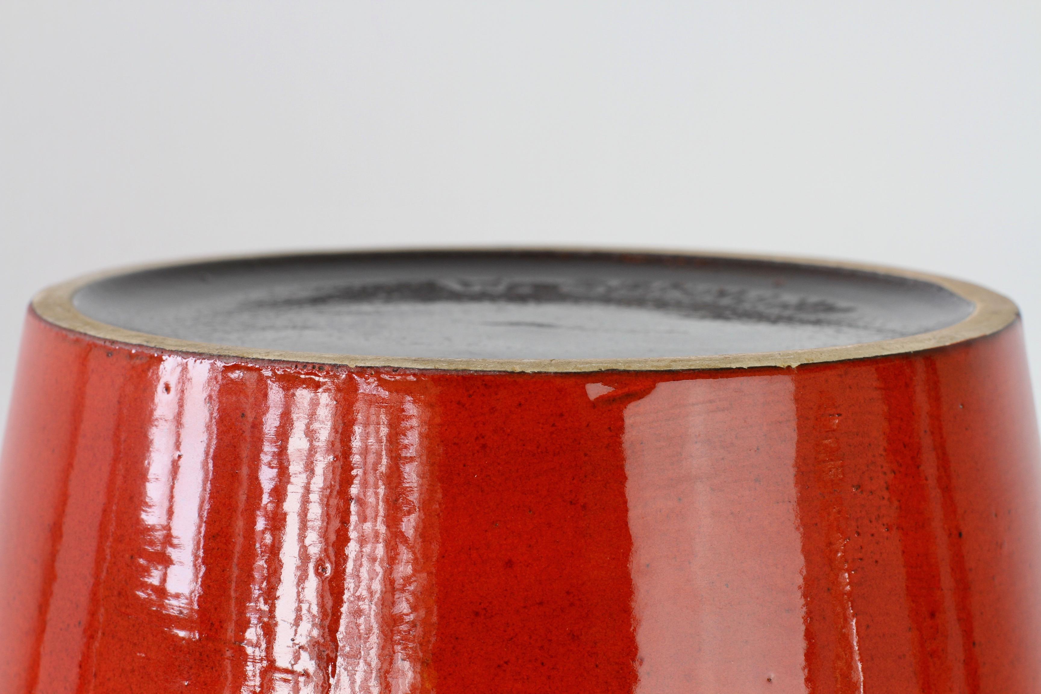 Large Modernist Bright Red West German Floor Vase by Fohr Pottery, circa 1970 9
