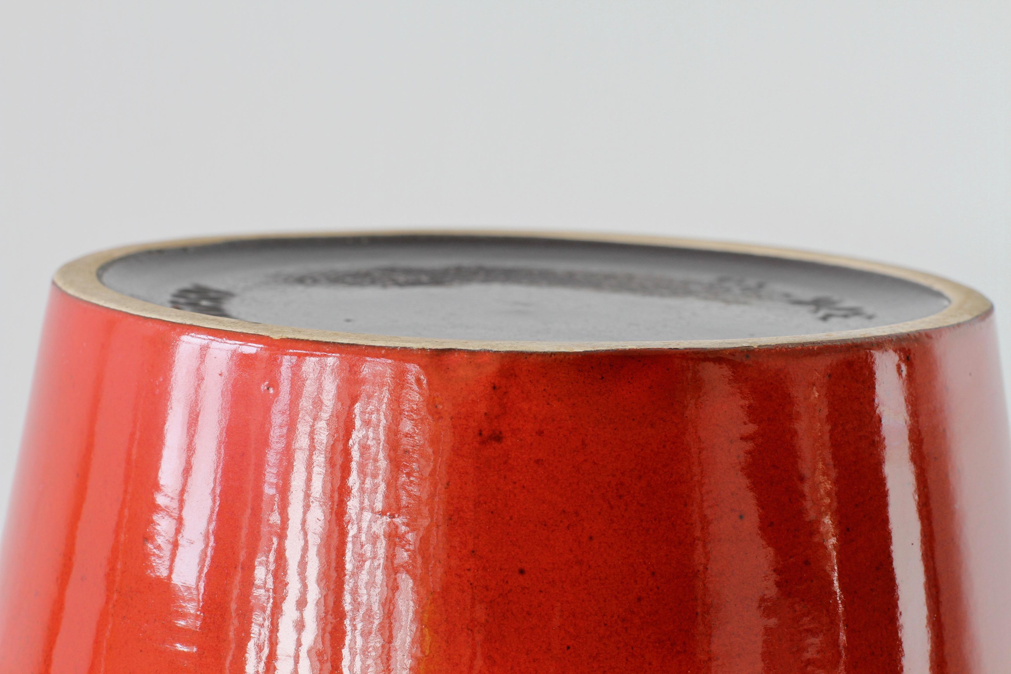 Large Modernist Bright Red West German Floor Vase by Fohr Pottery, circa 1970 10