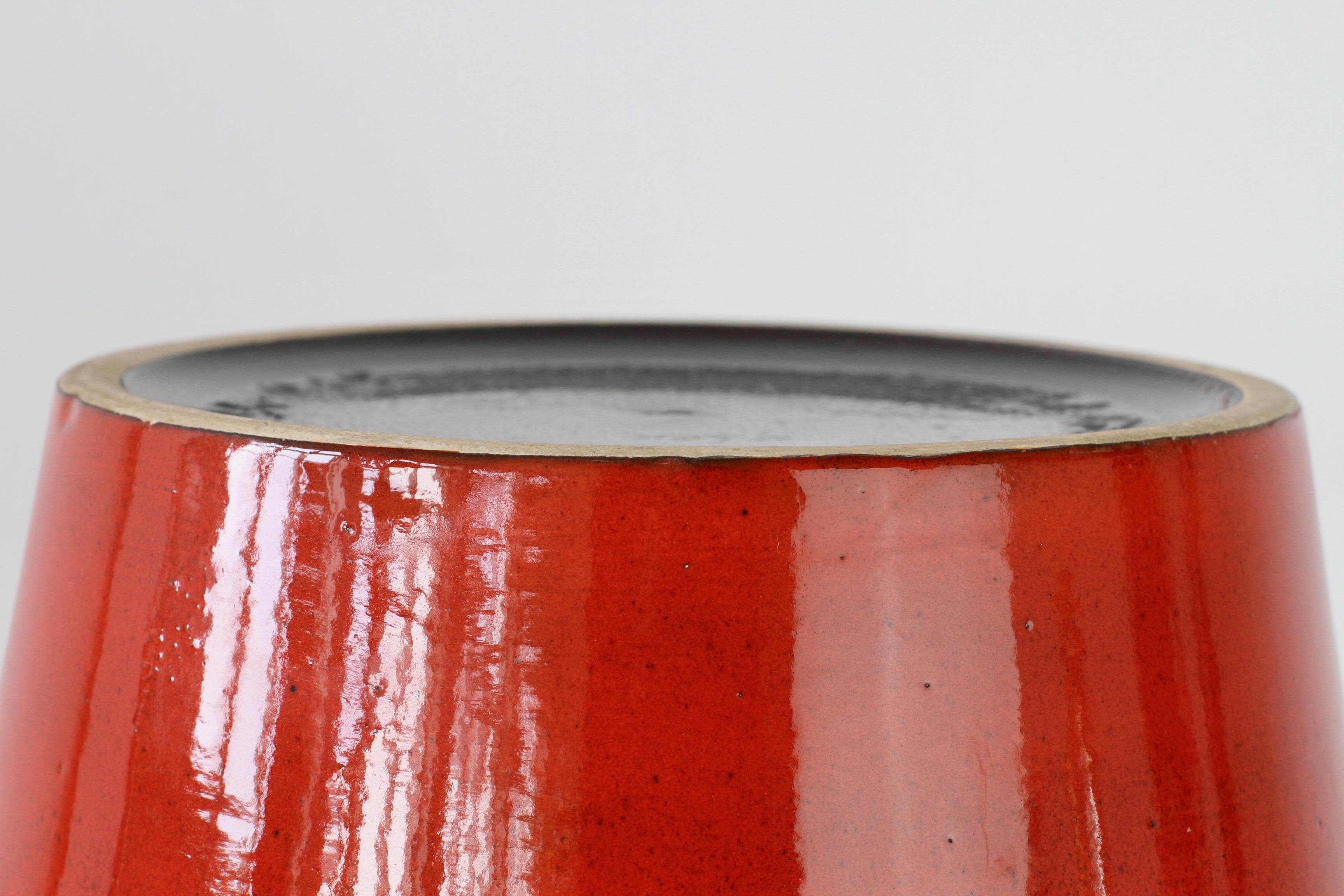 Large Modernist Bright Red West German Floor Vase by Fohr Pottery, circa 1970 12