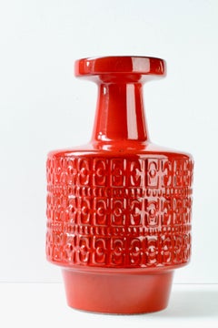 Large Modernist Bright Red West German Floor Vase by Fohr Pottery, circa 1970