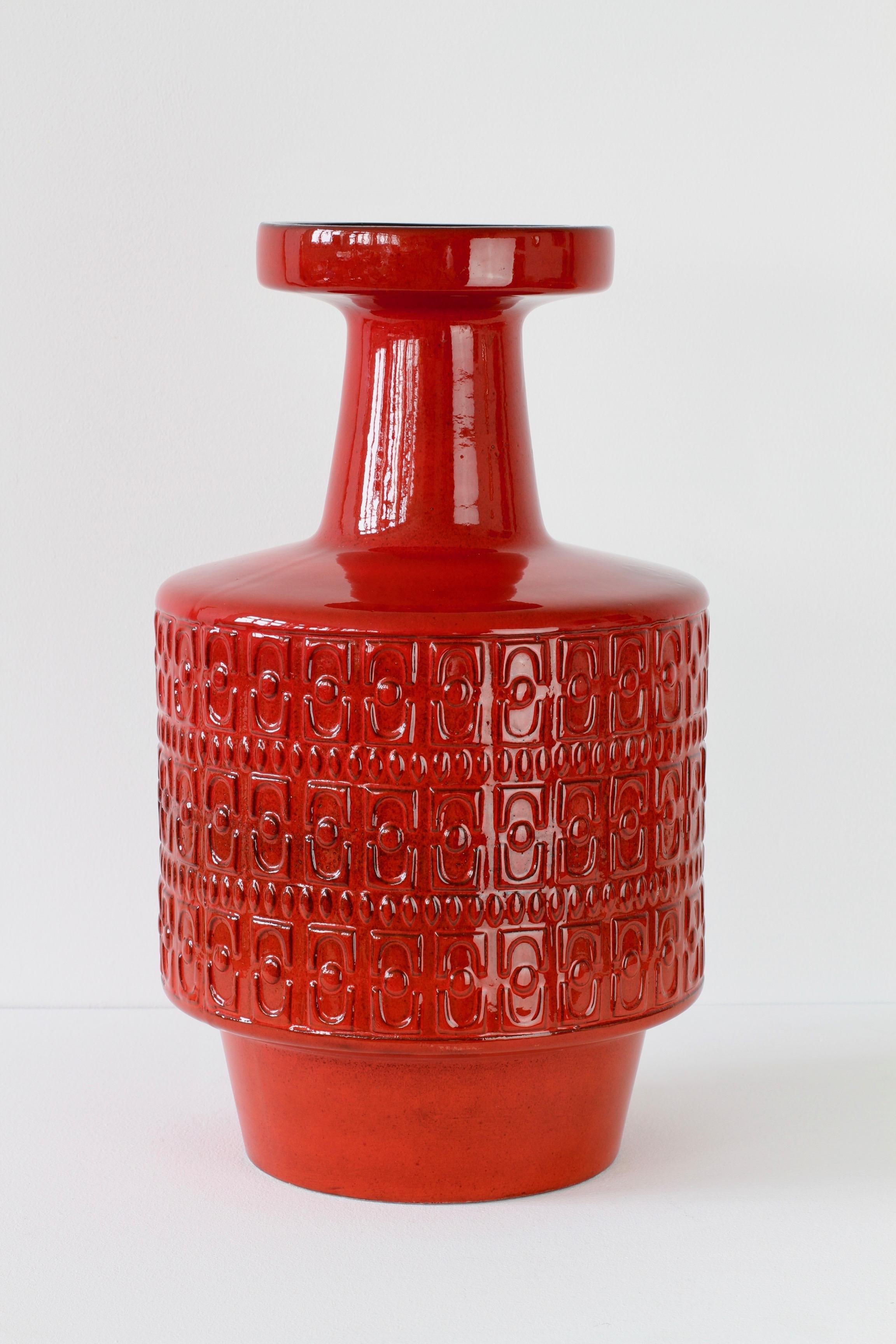 20th Century Large Modernist Bright Red West German Floor Vase by Fohr Pottery, circa 1970