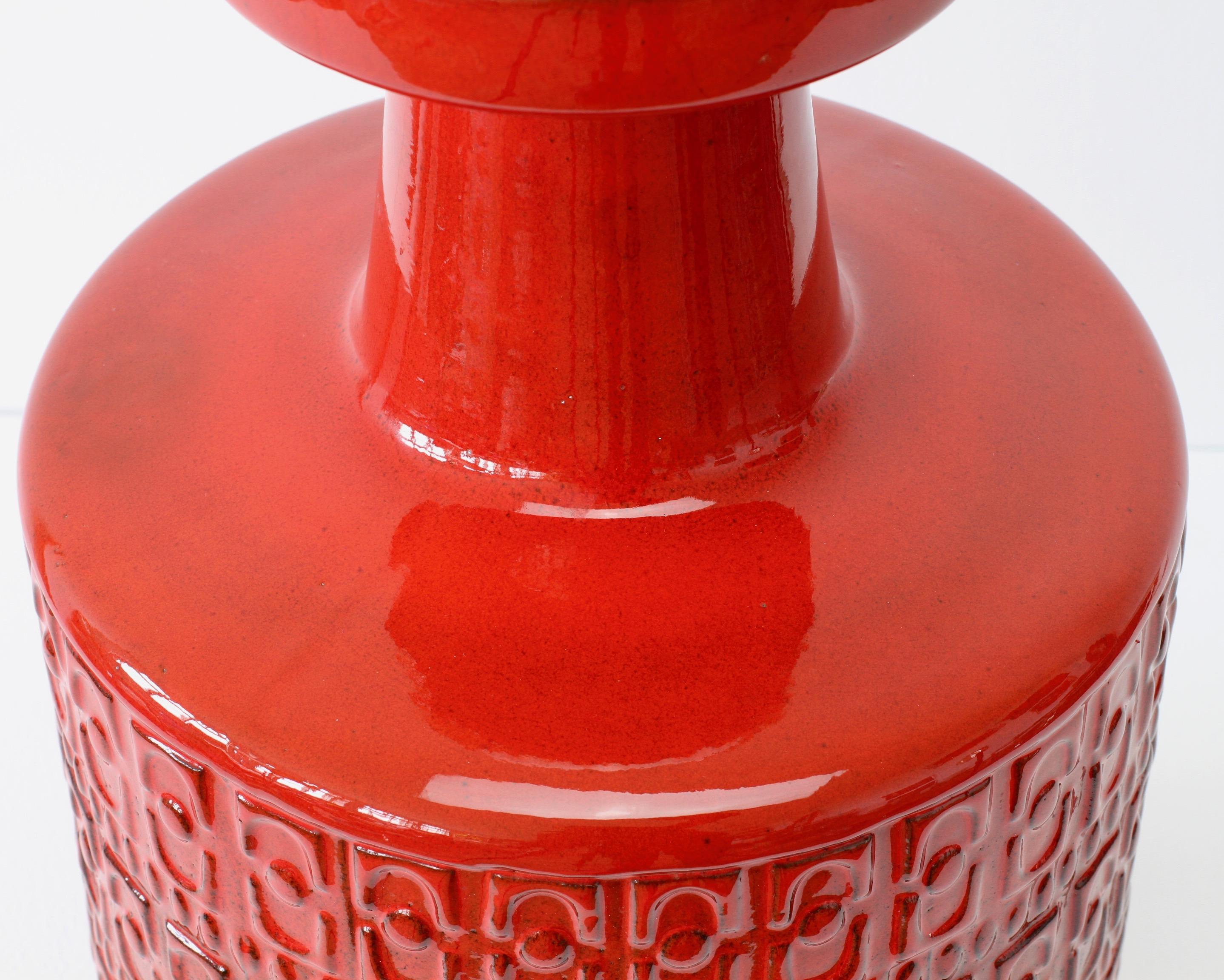 Large Modernist Bright Red West German Floor Vase by Fohr Pottery, circa 1970 1