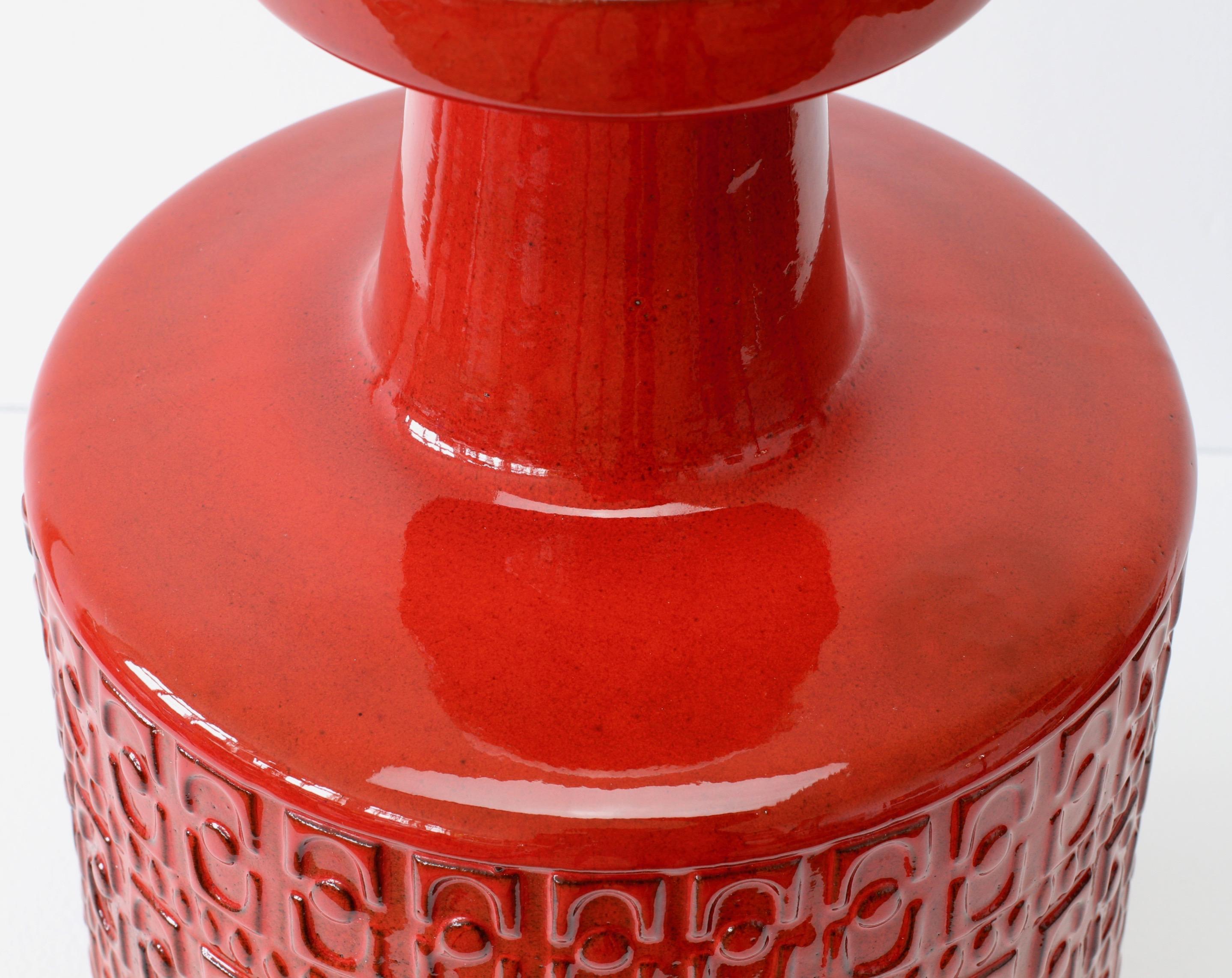 Large Modernist Bright Red West German Floor Vase by Fohr Pottery, circa 1970 2