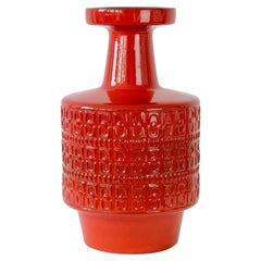 Large Modernist Bright Red West German Floor Vase by Fohr Pottery, circa 1970